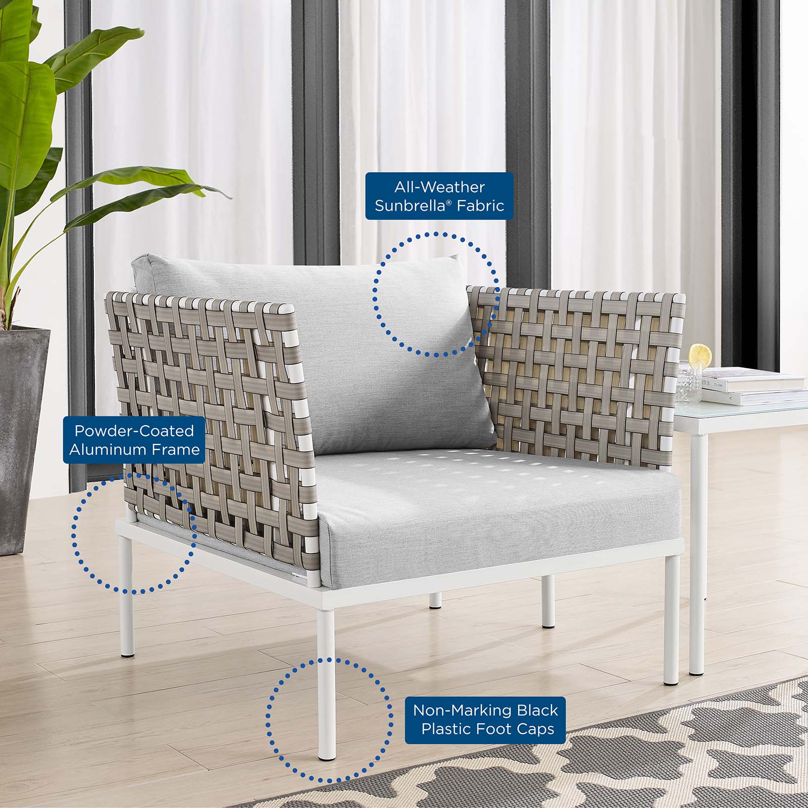 Harmony 6-Piece Sunbrella® Basket Weave Outdoor Patio Aluminum Seating Set By Modway - EEI-4931 - Image 9