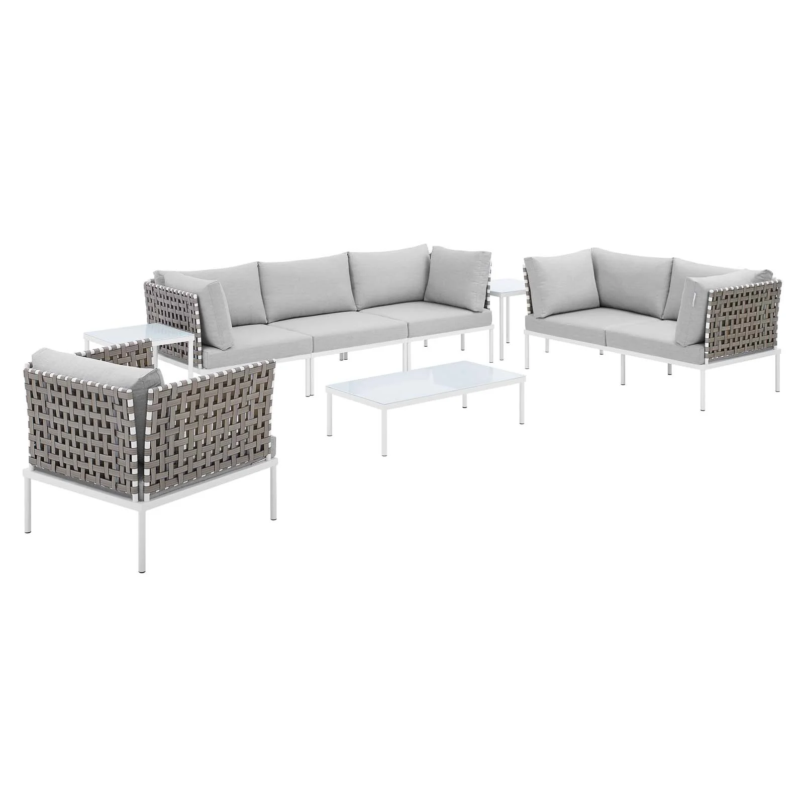 Harmony 8-Piece Sunbrella® Basket Weave Outdoor Patio Aluminum Seating Set By Modway - EEI-4947