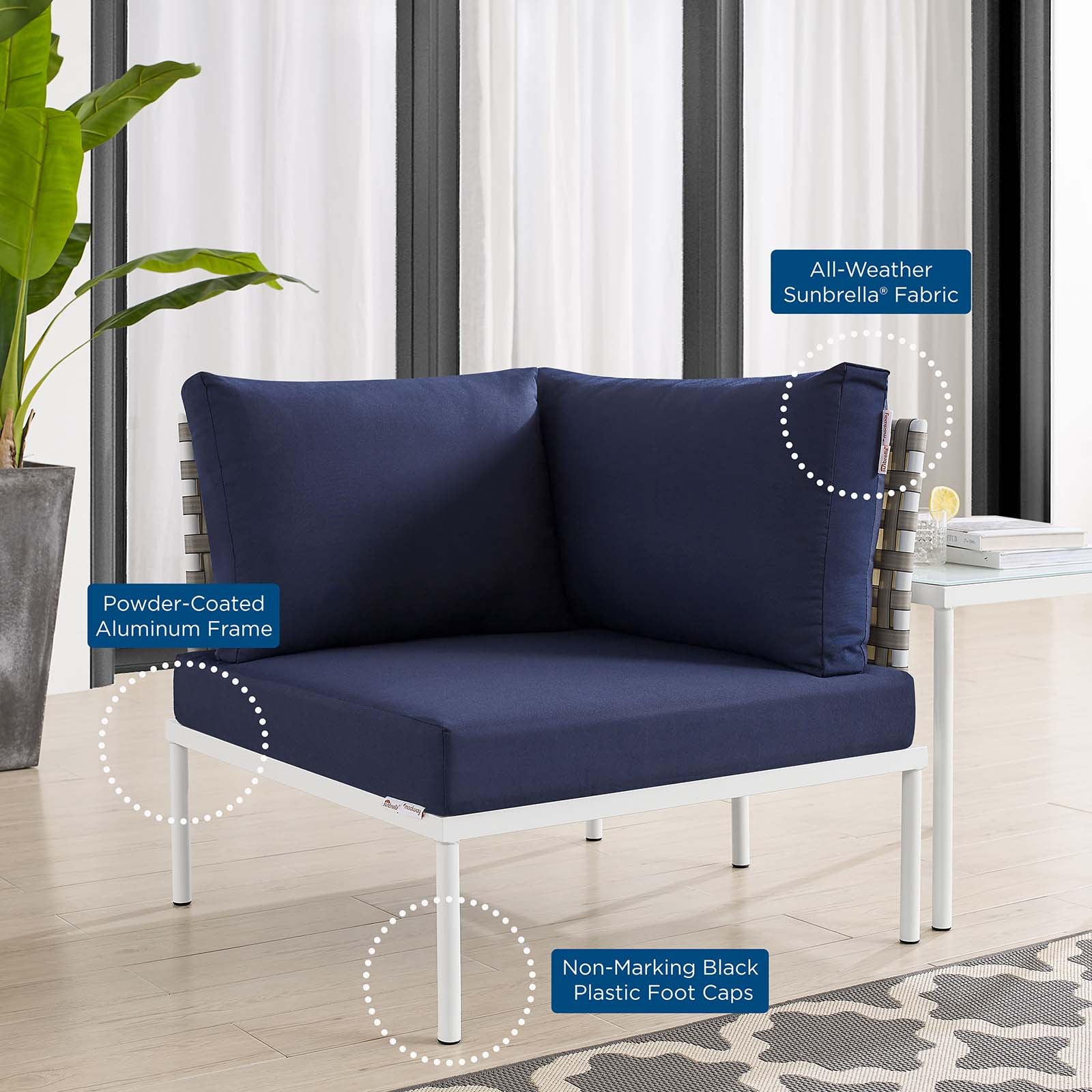 Harmony Sunbrella® Basket Weave Outdoor Patio Aluminum Corner Chair By Modway - EEI-4538 - Image 12