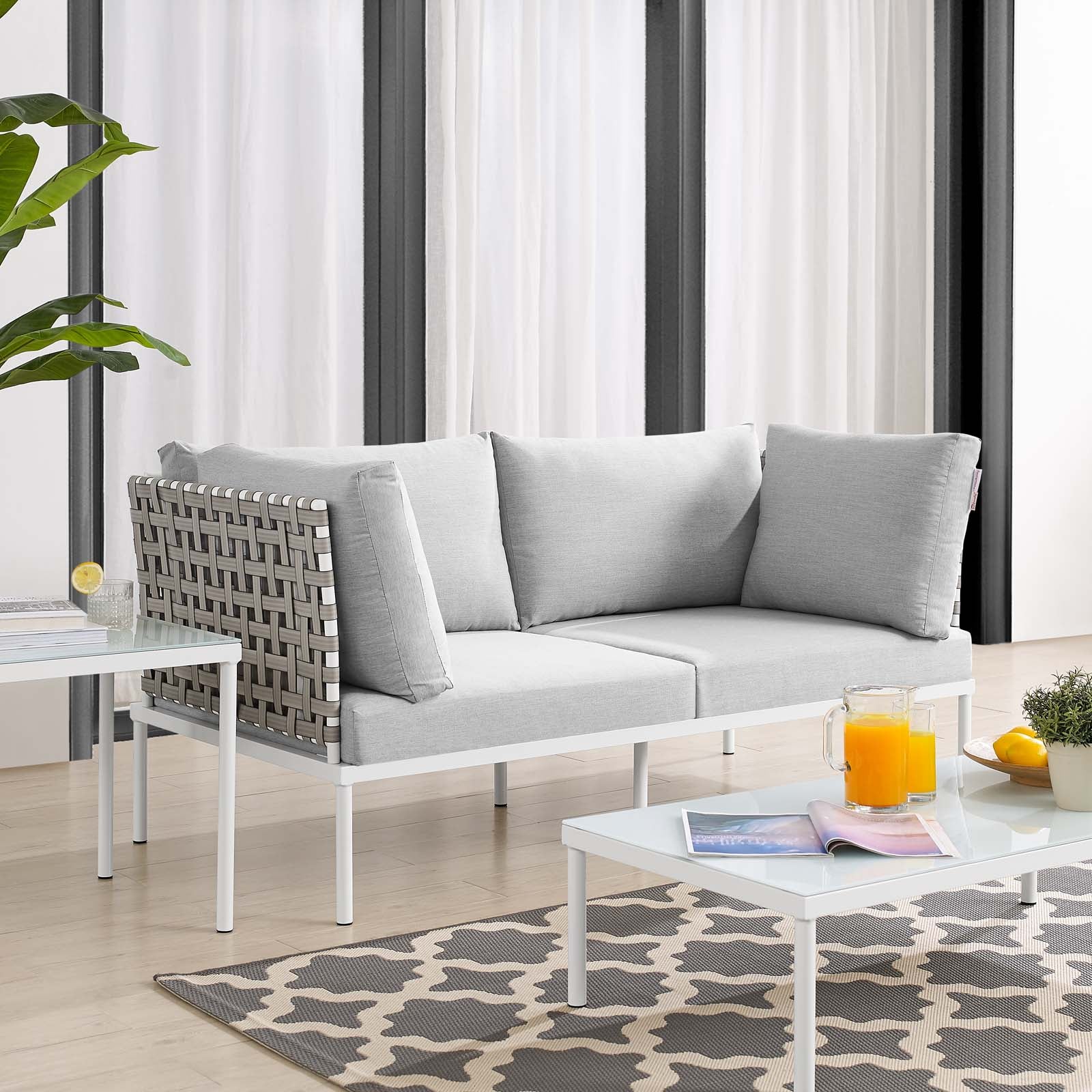 Harmony Sunbrella® Basket Weave Outdoor Patio Aluminum Loveseat By Modway - EEI-4962
