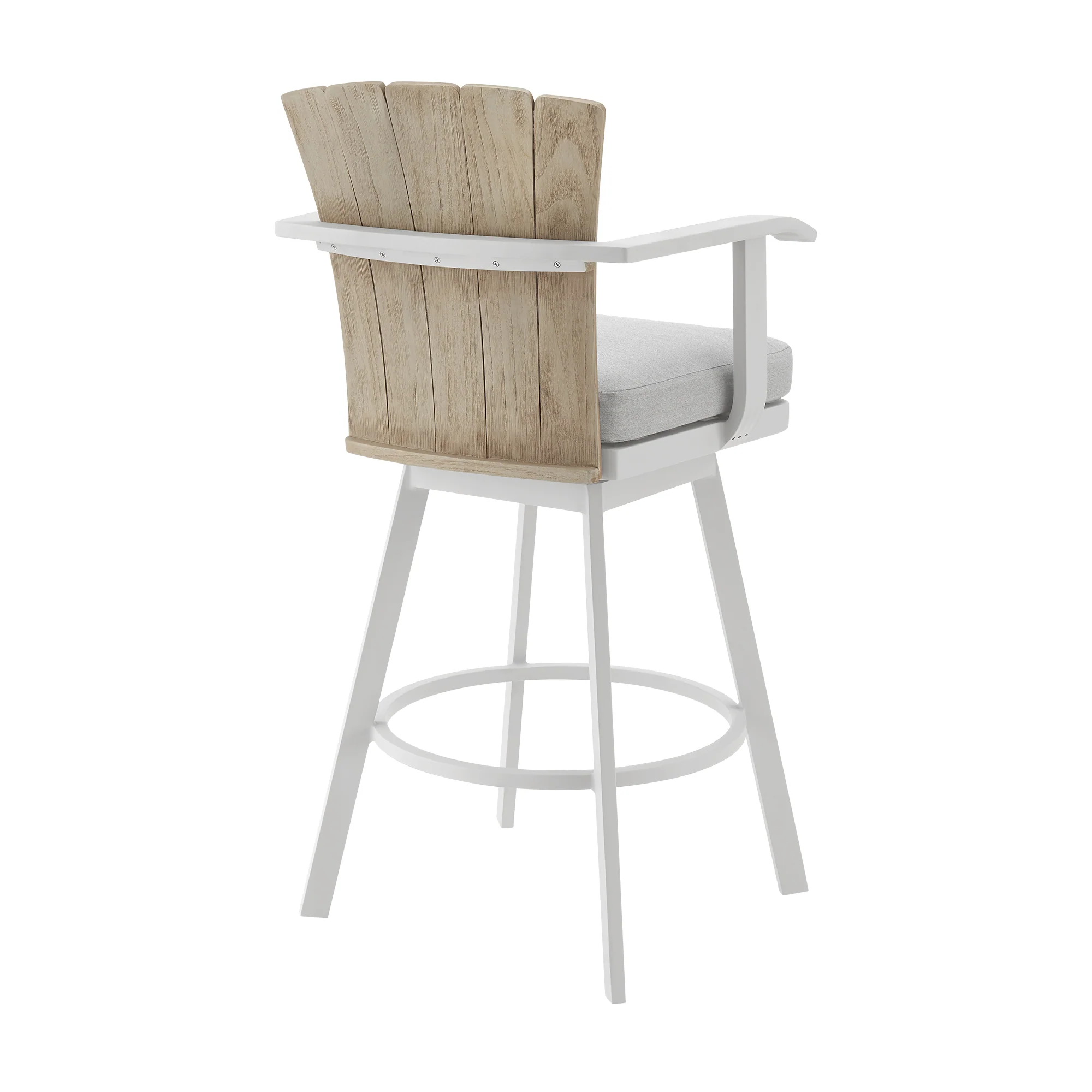 Hazel Outdoor Patio Swivel Bar Stool in Aluminum with Teak Wood and Argent Gray Cushions By Armen Living - Image 4