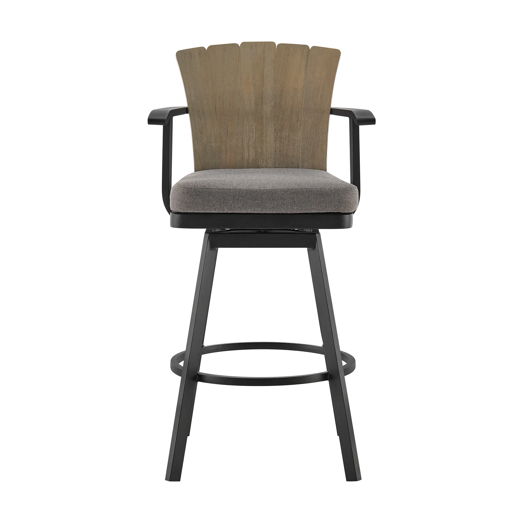 Hazel Outdoor Patio Swivel Bar Stool in Aluminum with Teak Wood and Charcoal Cushion By Armen Living - Image 3