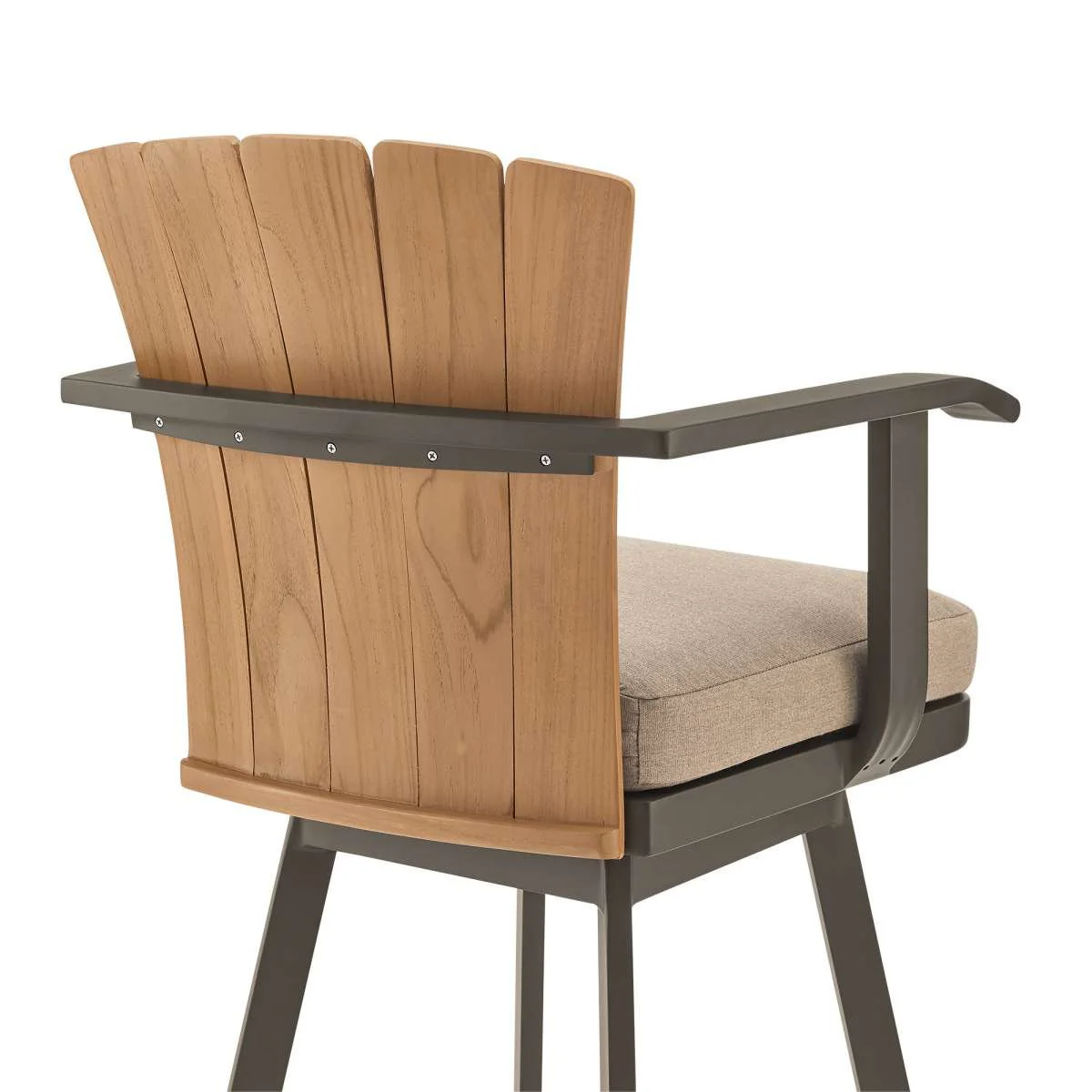 Hazel Outdoor Patio Swivel Counter Stool in Aluminum with Teak Wood and Brown Cushion By Armen Living - Image 4