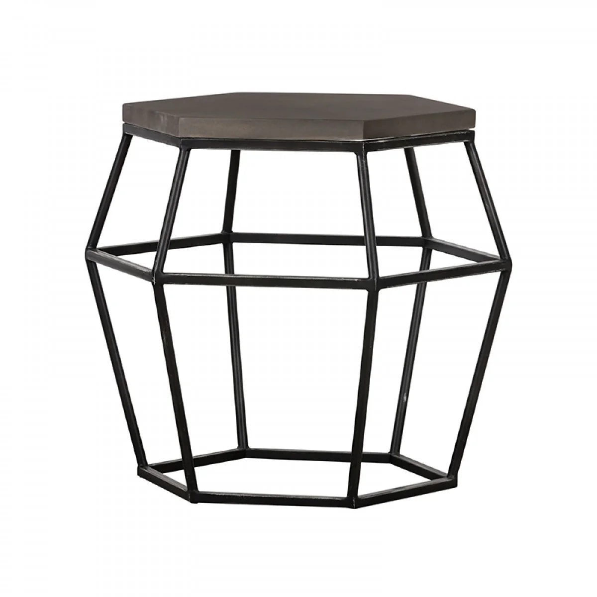 Hexagonal Concrete End Table With Metal Base Gray And Black By Benzara