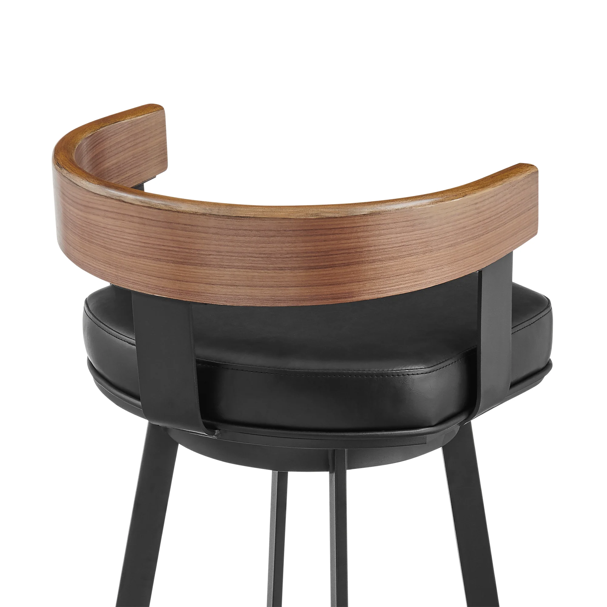 Idris 30" Swivel Bar Stool in Black Iron with Walnut Finish and Vintage Black Faux Leather By Armen Living - Image 6