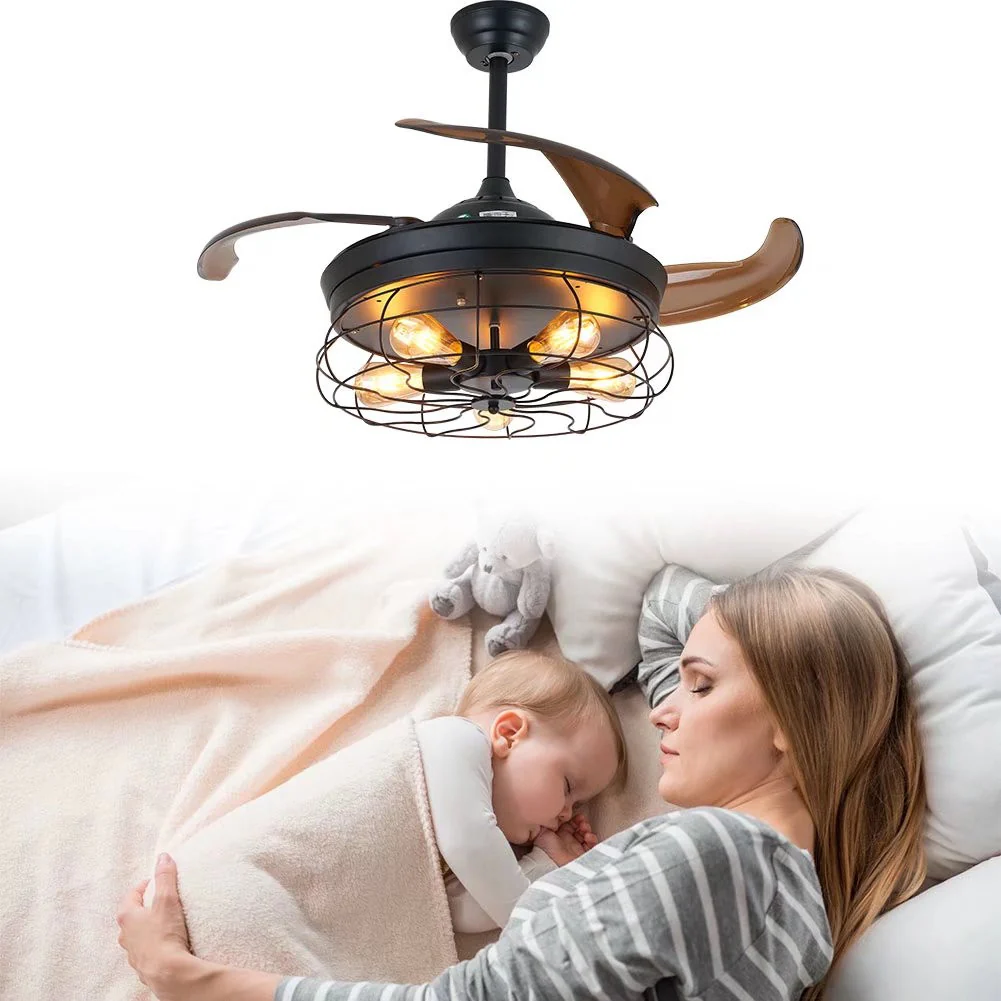 Industrial Caged Ceiling Lamp And Retractable Fan By Homeroots