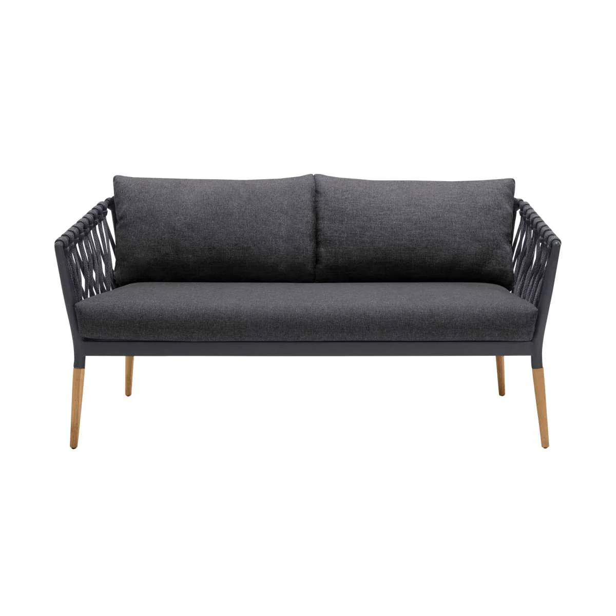 Ipanema Outdoor 4 Piece Rope and Teak Sofa Seating Set with Dark Grey Olefin By Armen Living - Image 3