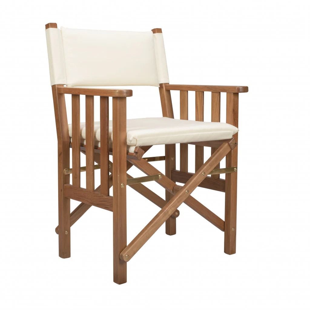 Ivory and Natural Wood Solid Wood Indoor Outdoor Director Chair with Ivory Cushion By Homeroots - Image 2