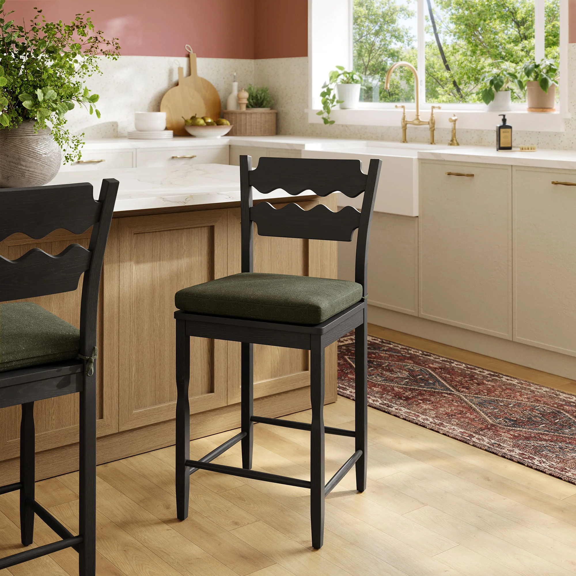 Jax Oak Wood Counter Stool With Wavy Razor Back and Cushion by Modway - Image 38