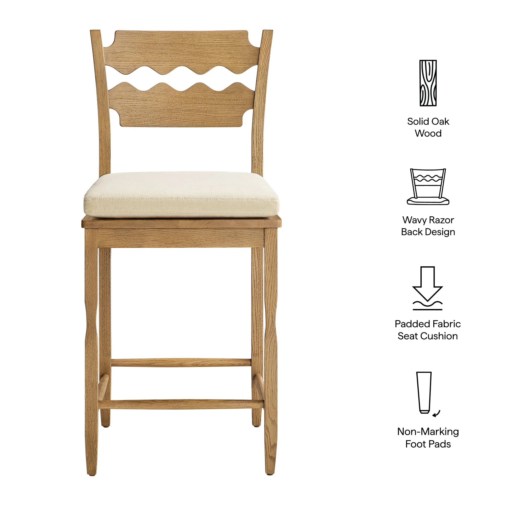 Jax Oak Wood Counter Stool With Wavy Razor Back and Cushion by Modway - Image 59
