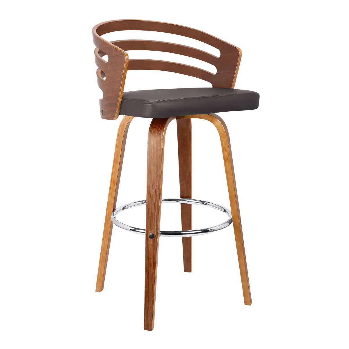 Jayden 30" Bar Height Swivel Brown Faux Leather and Walnut Wood Bar Stool By Armen Living