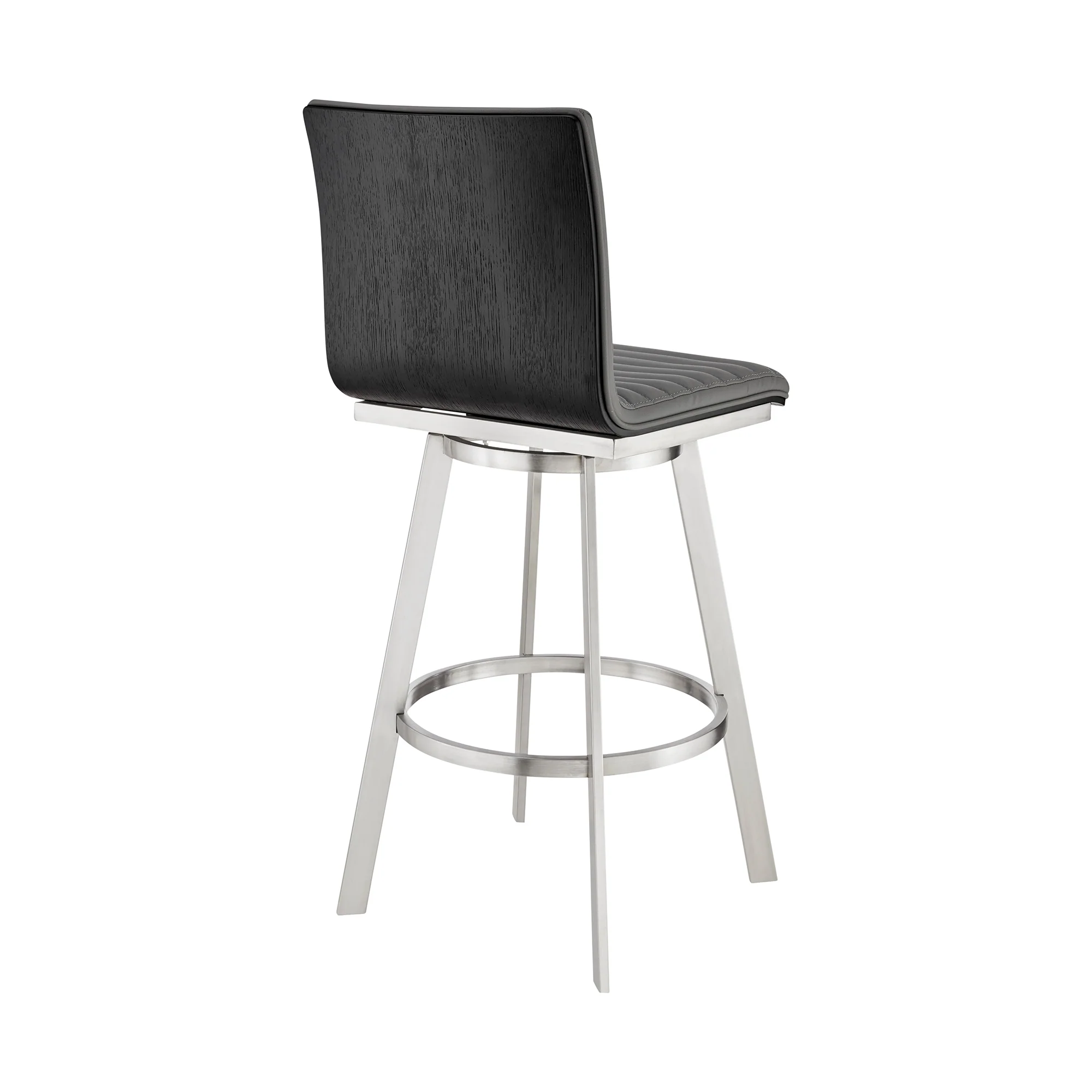 Jermaine 26" Counter Swivel Bar Stool in Brushed Stainless Steel Finish and Gray Faux Leather By Armen Living - Image 5