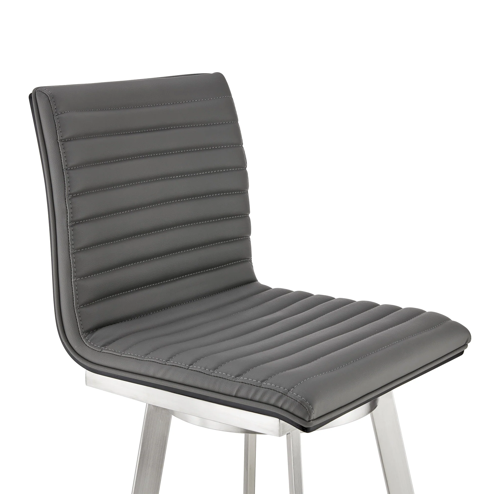 Jermaine 26" Counter Swivel Bar Stool in Brushed Stainless Steel Finish and Gray Faux Leather By Armen Living - Image 7