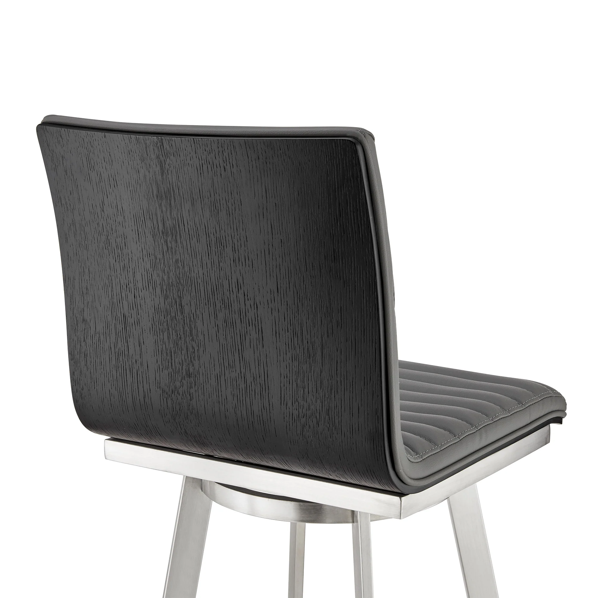 Jermaine 30" Bar Swivel Bar Stool in Brushed Stainless Steel Finish and Gray Faux Leather By Armen Living - Image 9