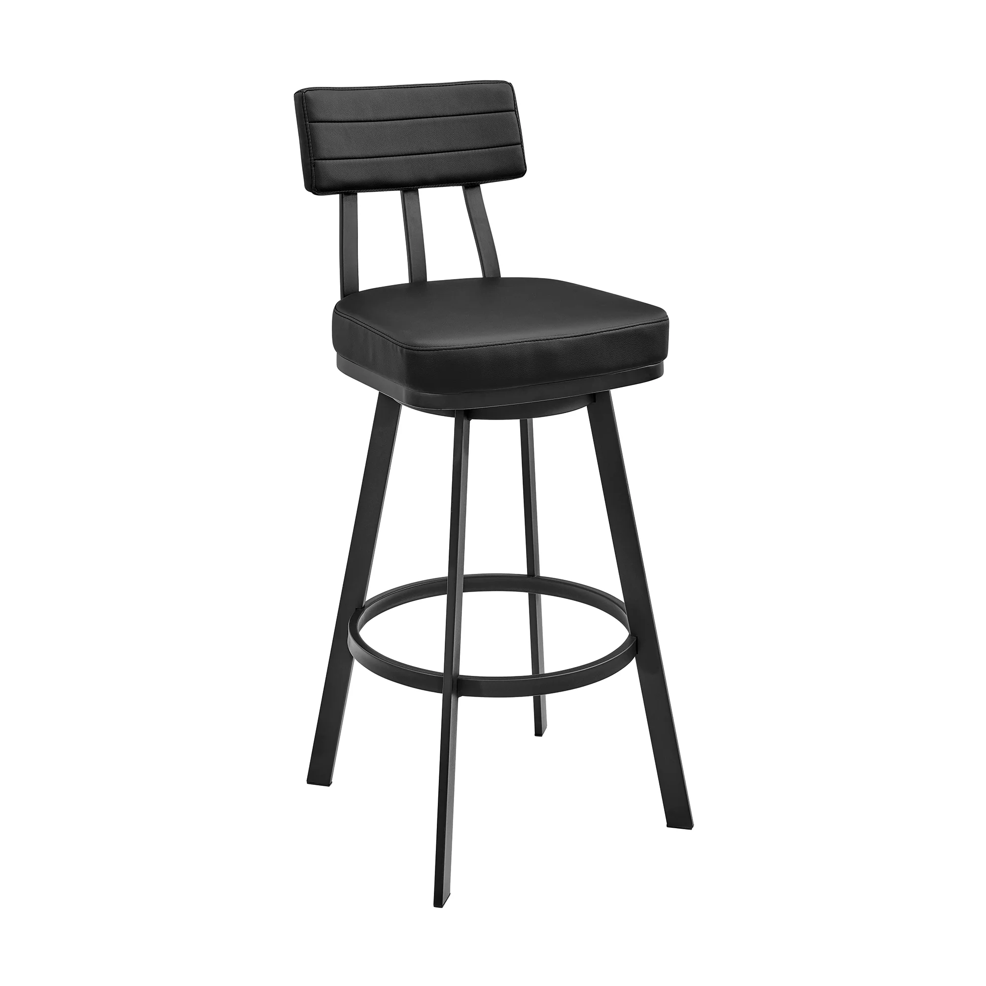 Jinab Swivel Bar Stool in Black Metal with Black Faux Leather By Armen Living - Image 2