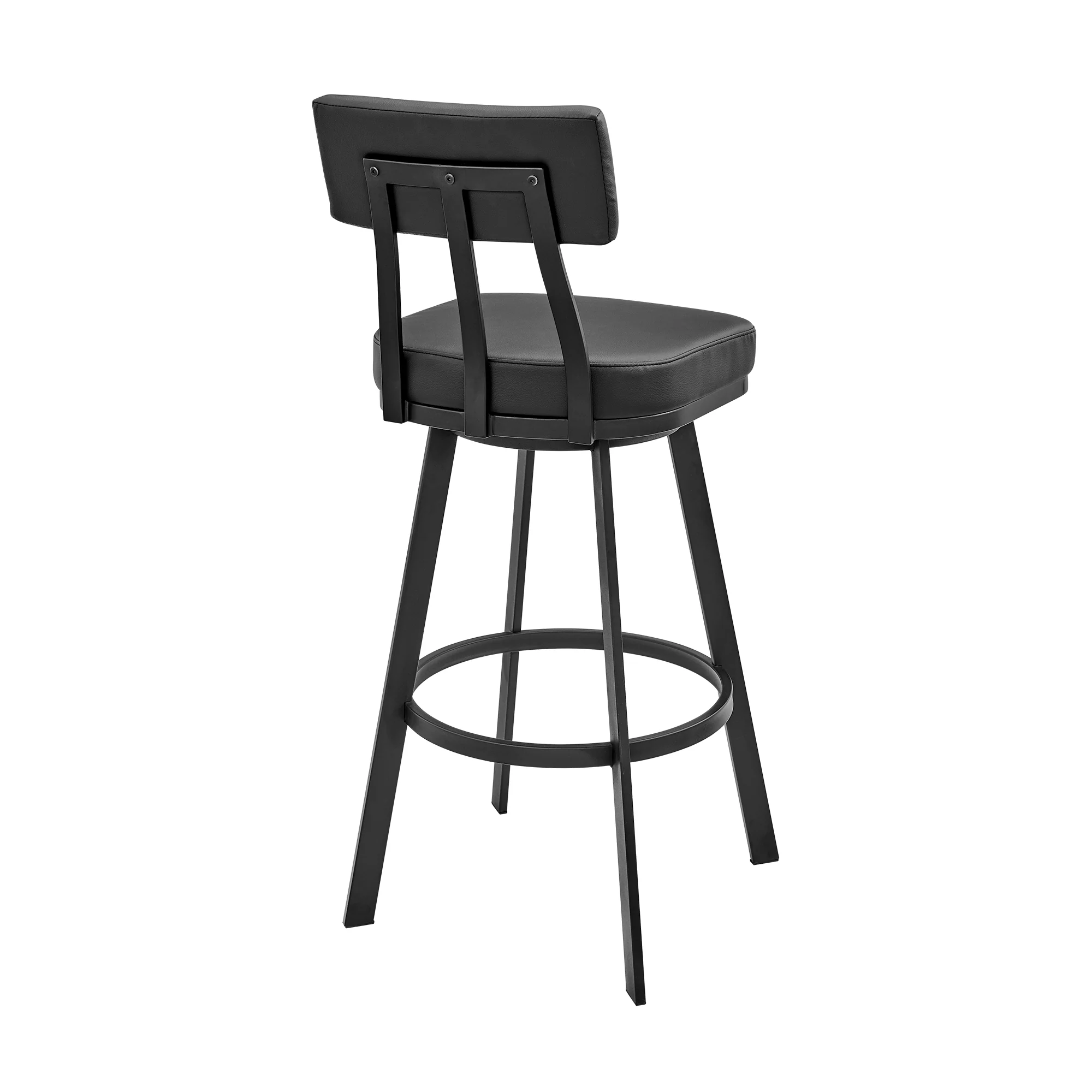Jinab Swivel Bar Stool in Black Metal with Black Faux Leather By Armen Living - Image 6