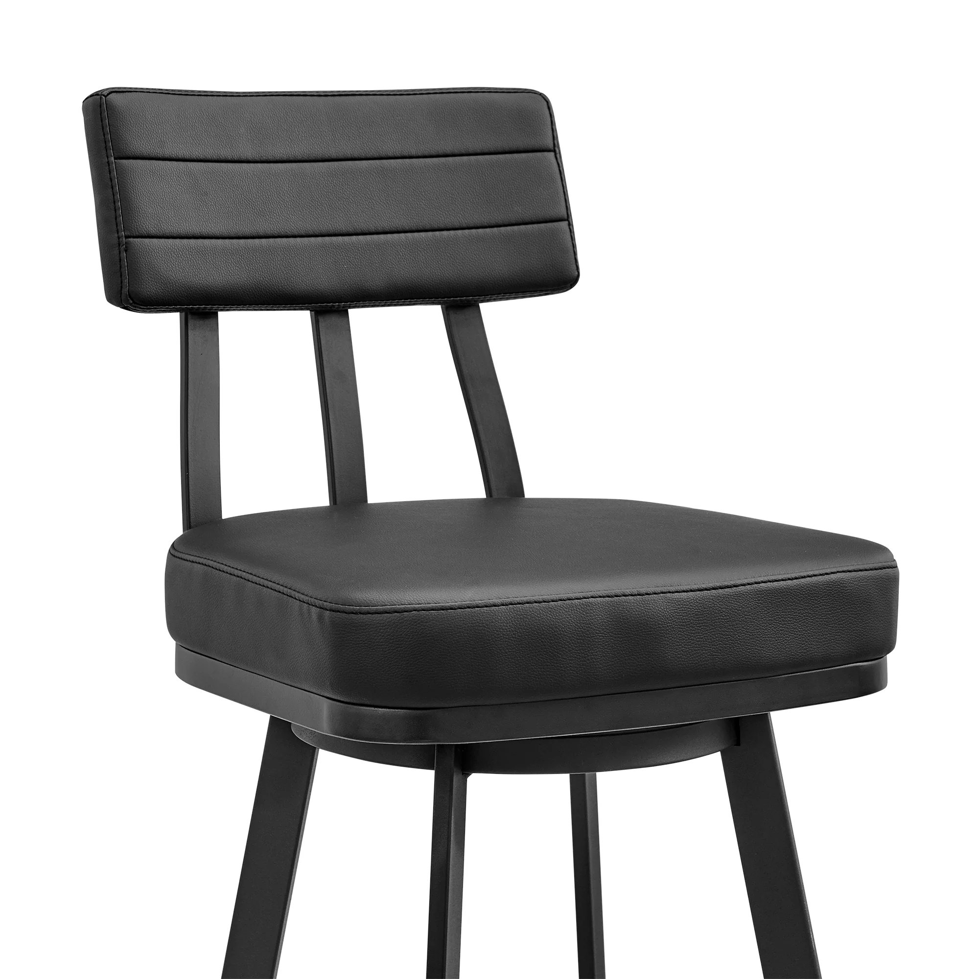 Jinab Swivel Bar Stool in Black Metal with Black Faux Leather By Armen Living - Image 7