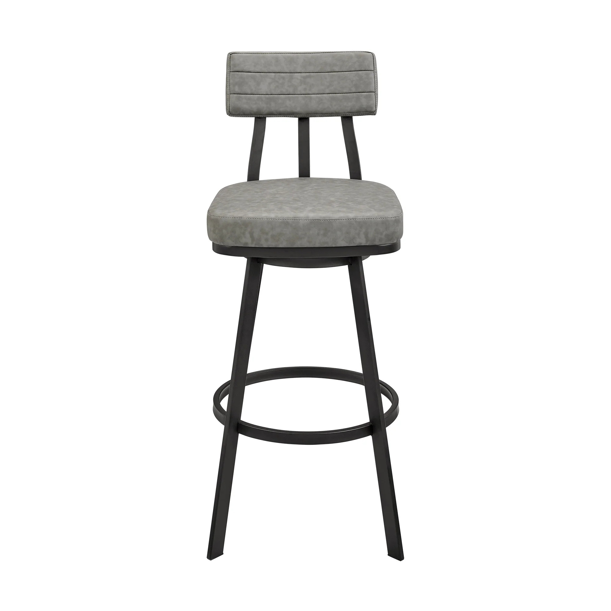 Jinab Swivel Bar Stool in Black Metal with Grey Faux Leather By Armen Living - Image 3
