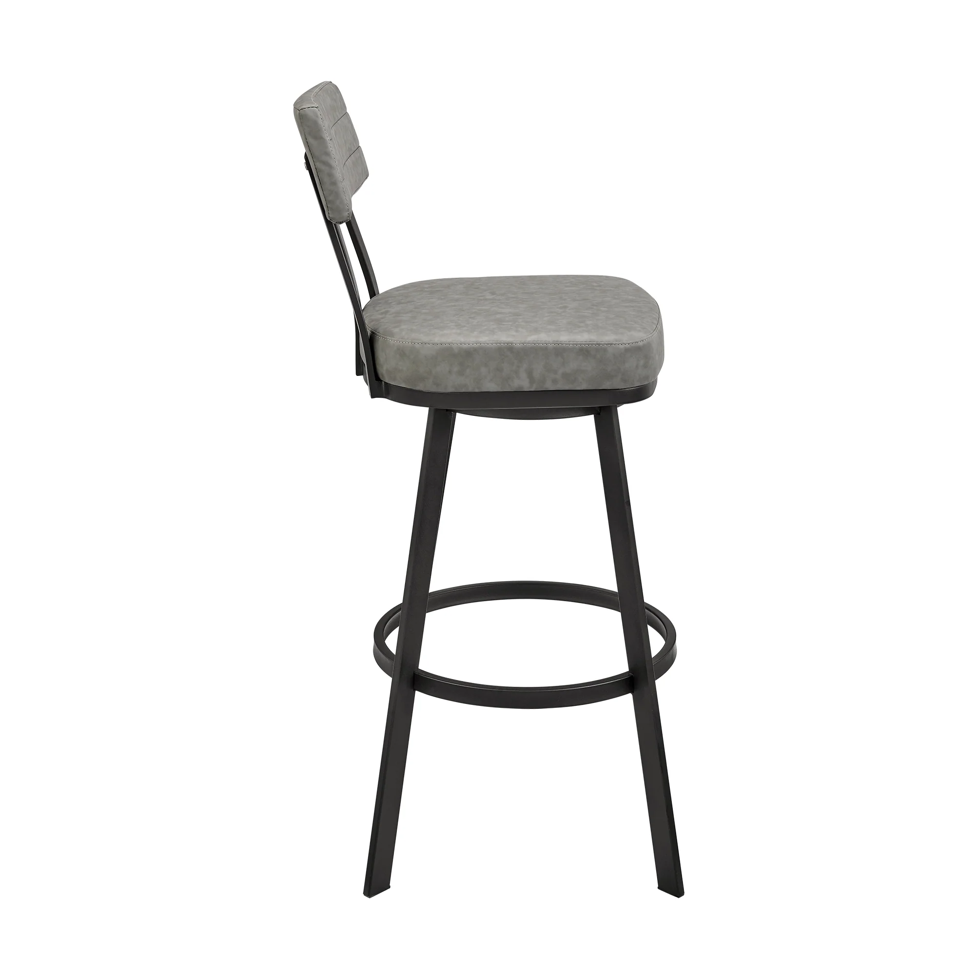 Jinab Swivel Bar Stool in Black Metal with Grey Faux Leather By Armen Living - Image 4