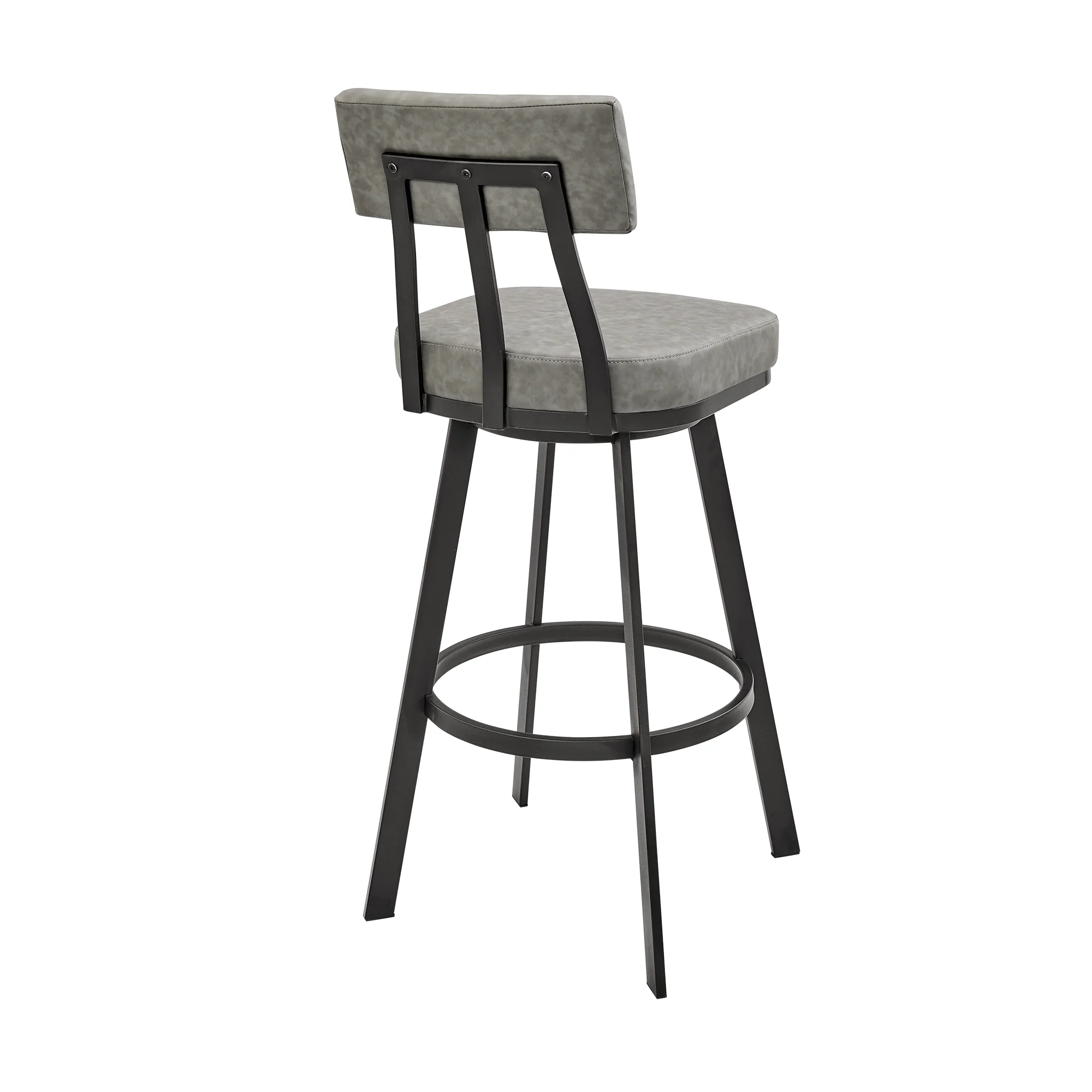 Jinab Swivel Bar Stool in Black Metal with Grey Faux Leather By Armen Living - Image 6