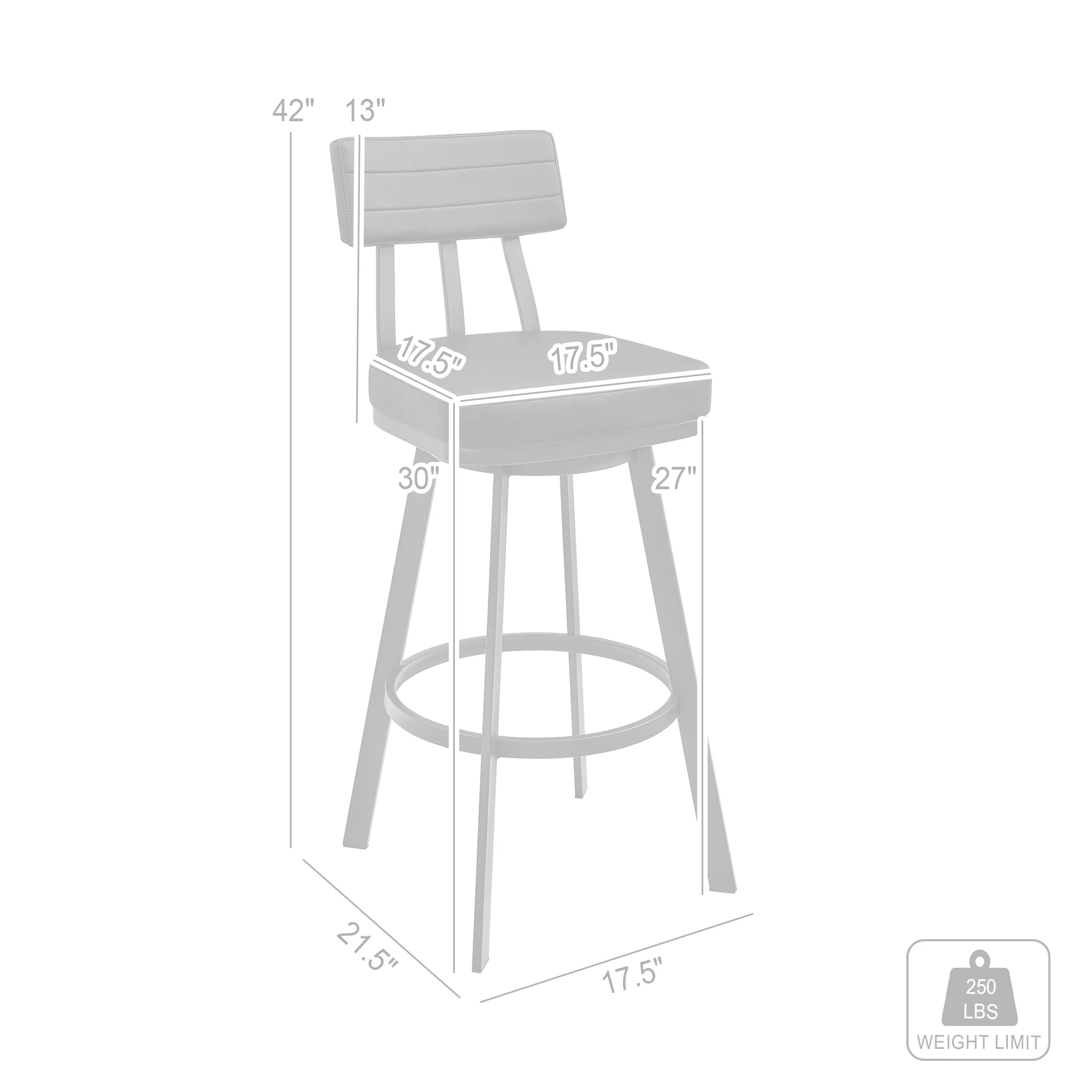 Jinab Swivel Bar Stool in Black Metal with Grey Faux Leather By Armen Living - Image 9