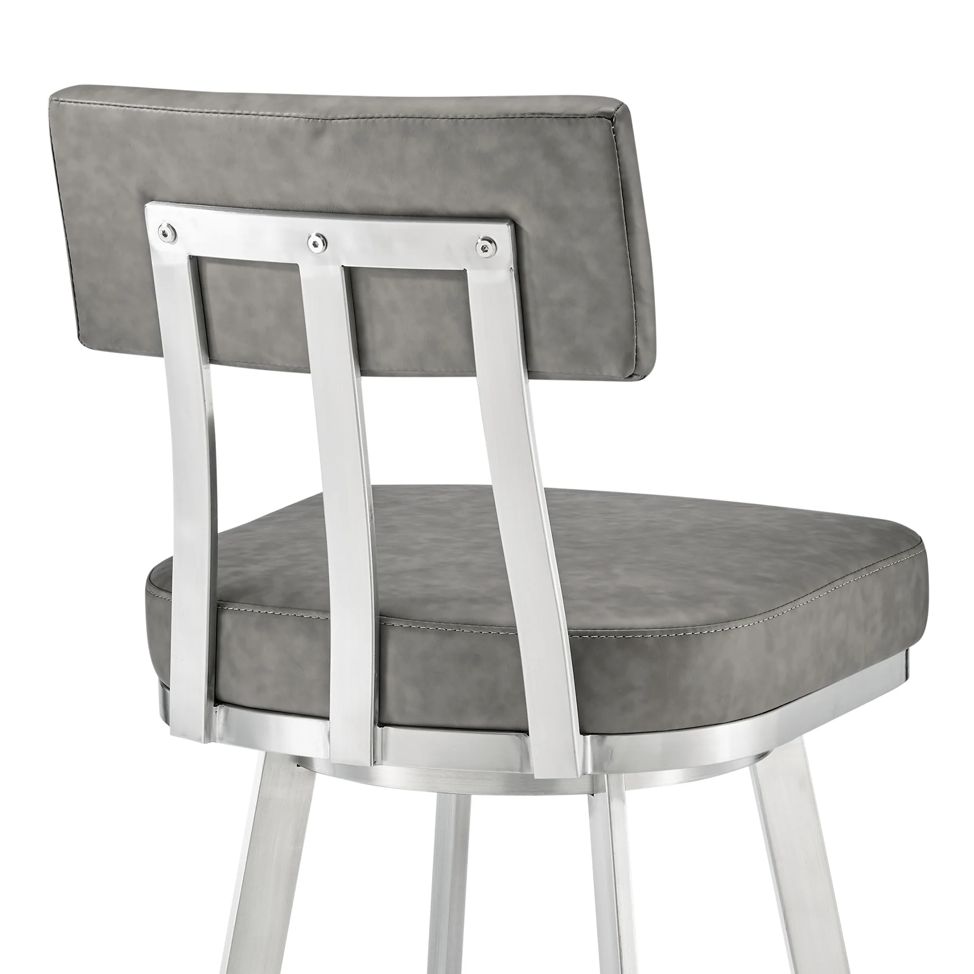 Jinab Swivel Bar Stool in Brushed Stainless Steel with Grey Faux Leather By Armen Living - Image 10