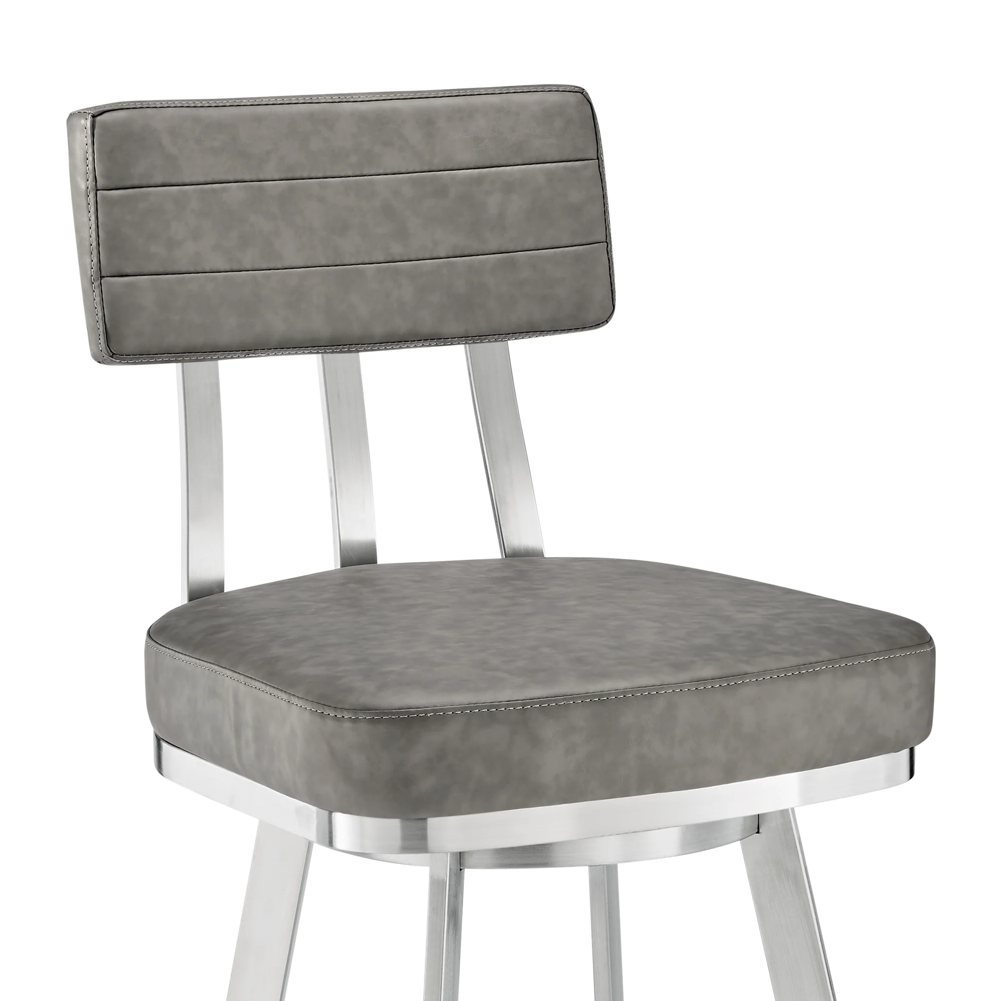 Jinab Swivel Bar Stool in Brushed Stainless Steel with Grey Faux Leather By Armen Living - Image 7