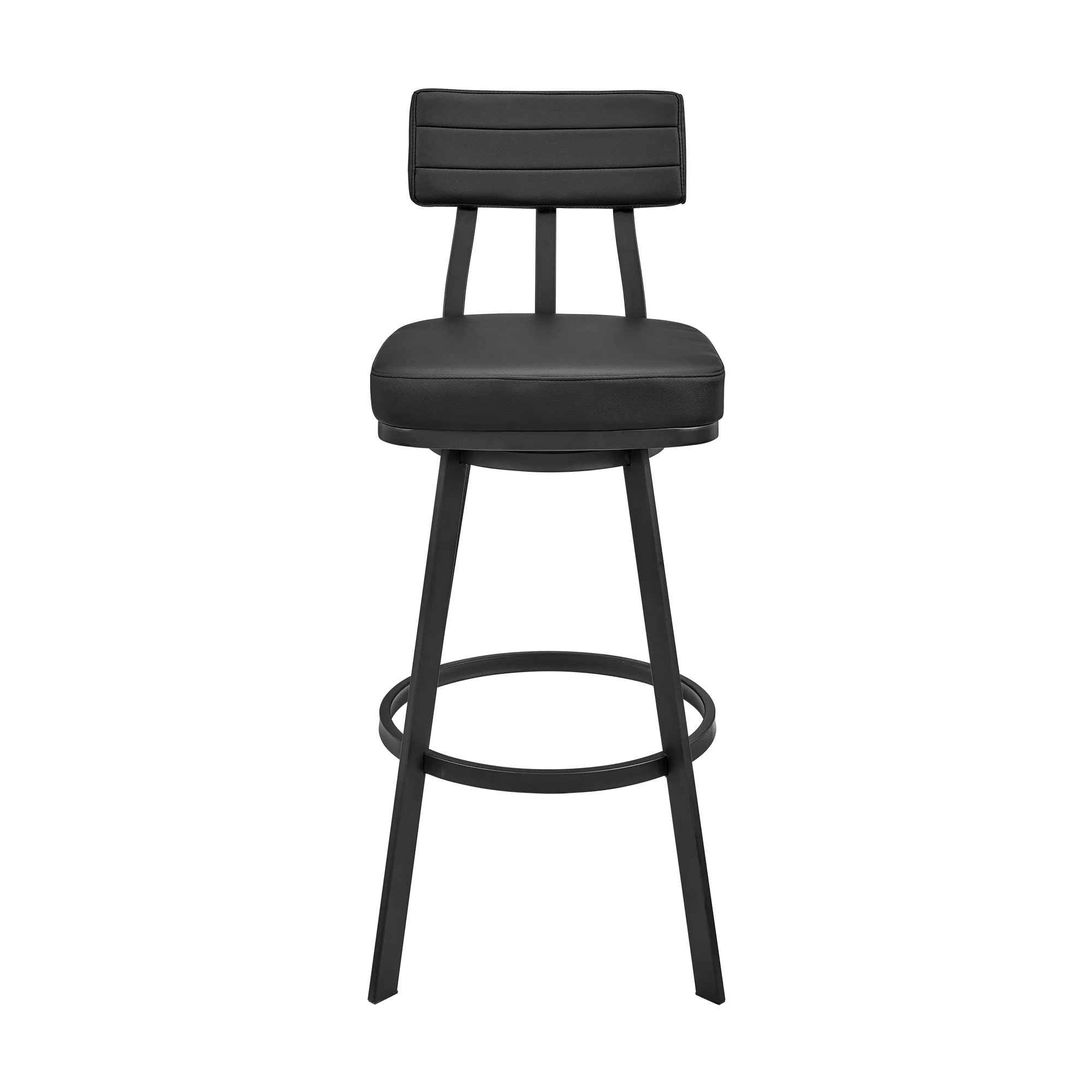 Jinab Swivel Counter Stool in Black Metal with Black Faux Leather By Armen Living - Image 3