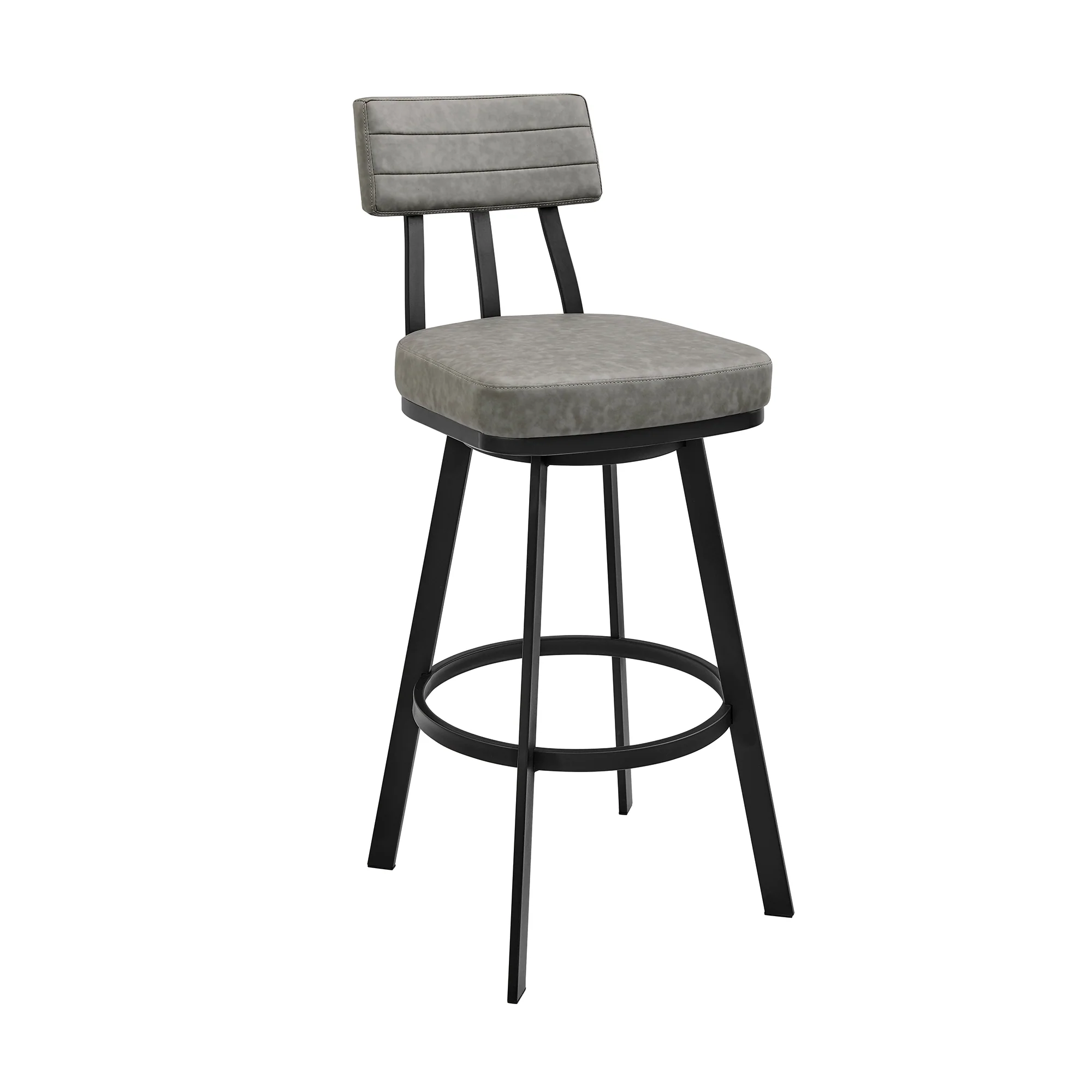 Jinab Swivel Counter Stool in Black Metal with Grey Faux Leather By Armen Living - Image 2