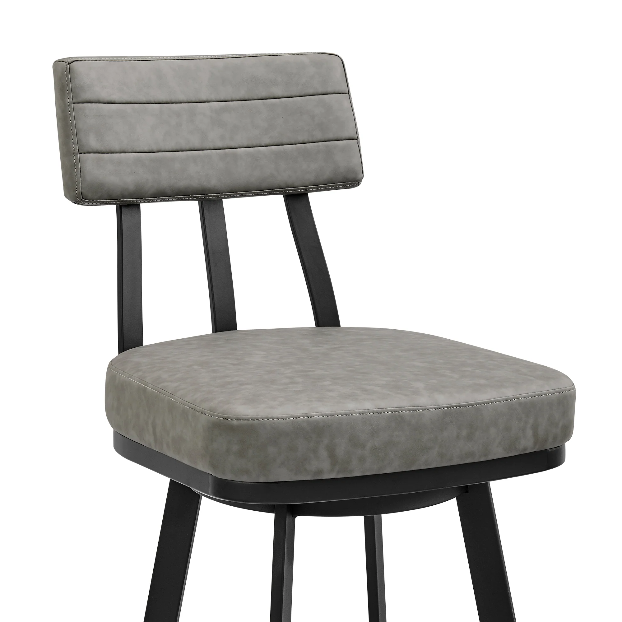 Jinab Swivel Counter Stool in Black Metal with Grey Faux Leather By Armen Living - Image 7