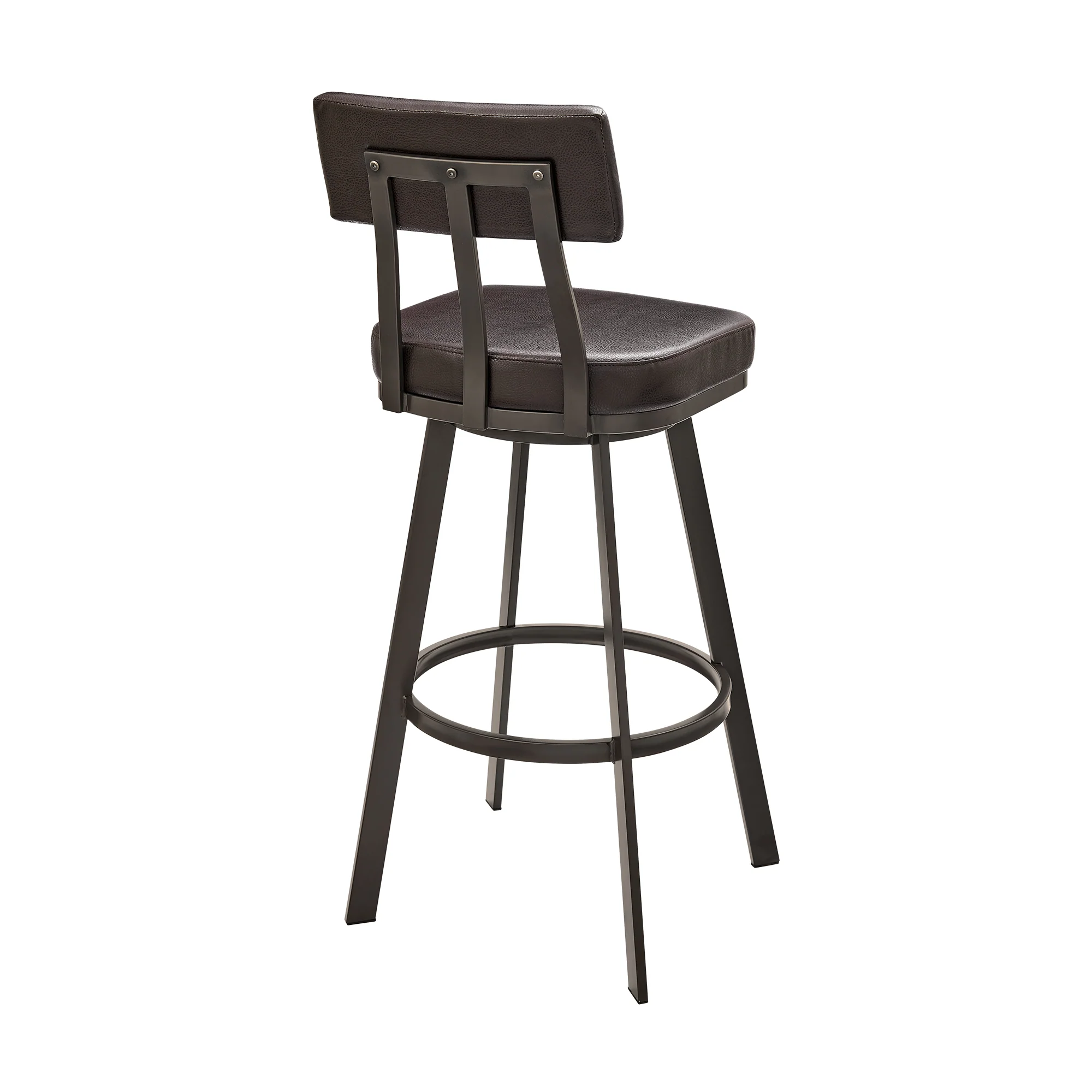 Jinab Swivel Counter Stool in Brown Metal with Brown Faux Leather By Armen Living - Image 6