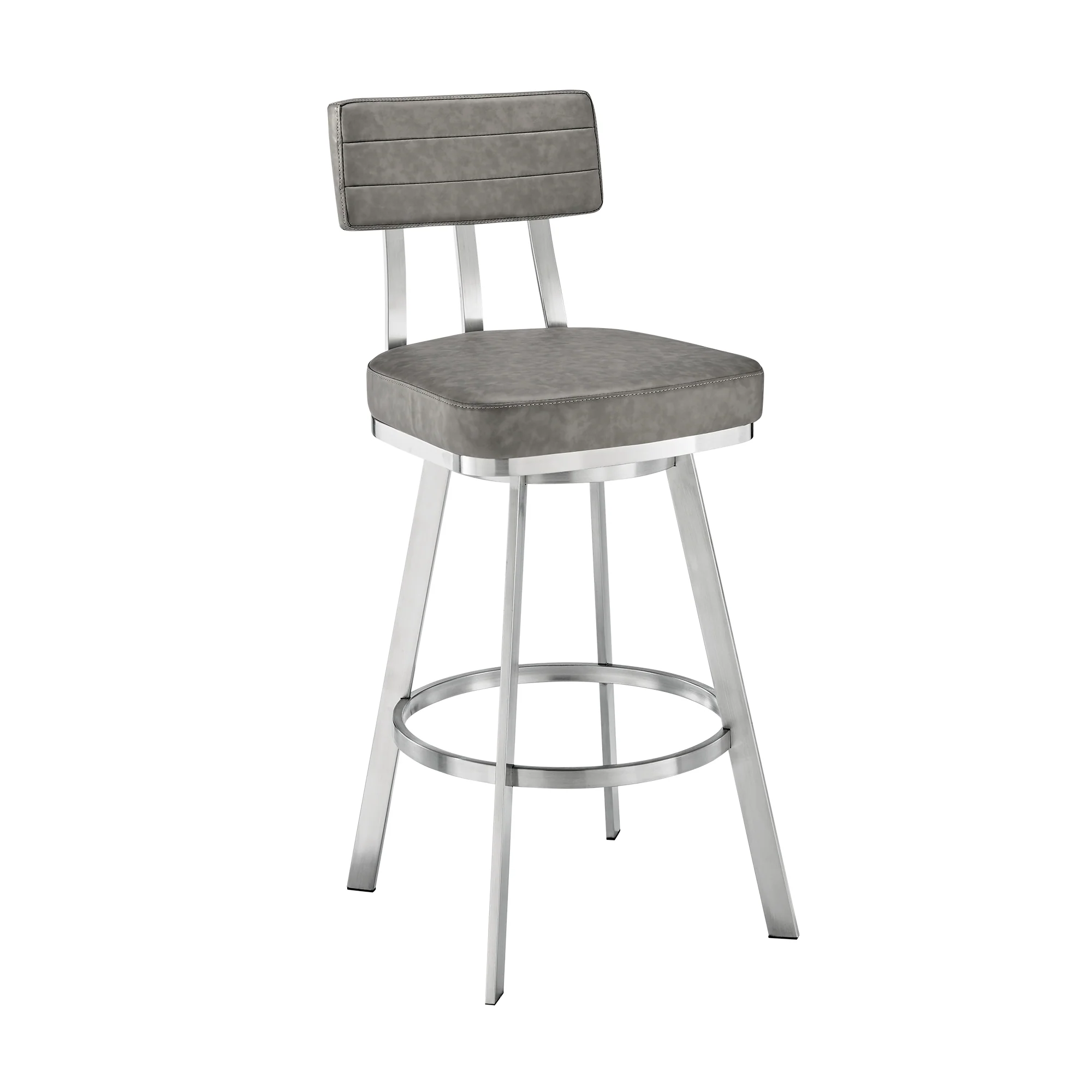 Jinab Swivel Counter Stool in Brushed Stainless Steel with Grey Faux Leather By Armen Living - Image 2
