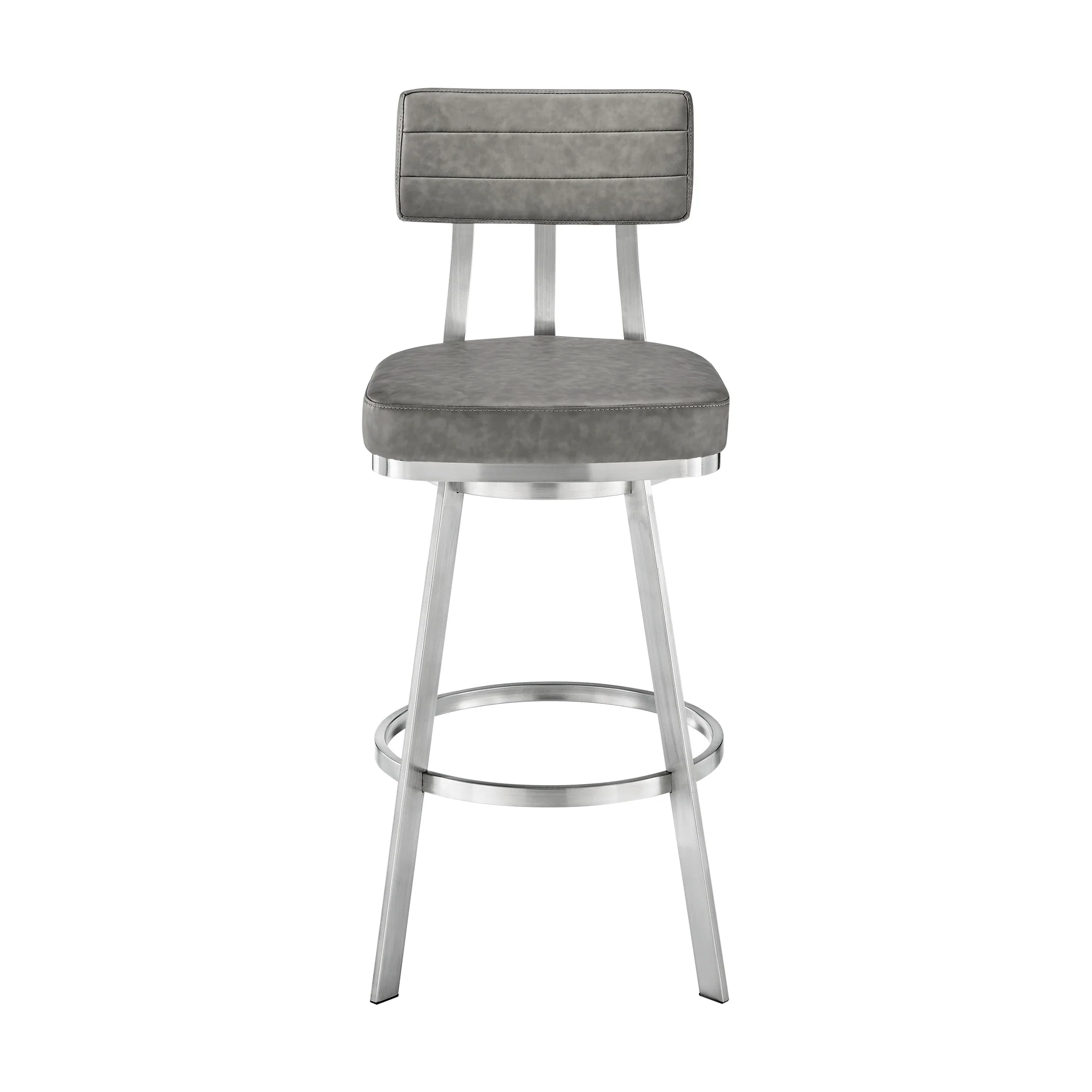Jinab Swivel Counter Stool in Brushed Stainless Steel with Grey Faux Leather By Armen Living - Image 3