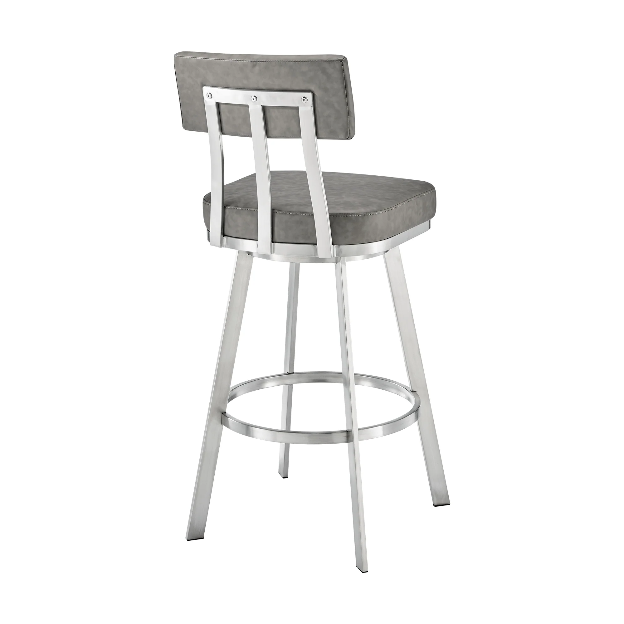 Jinab Swivel Counter Stool in Brushed Stainless Steel with Grey Faux Leather By Armen Living - Image 6
