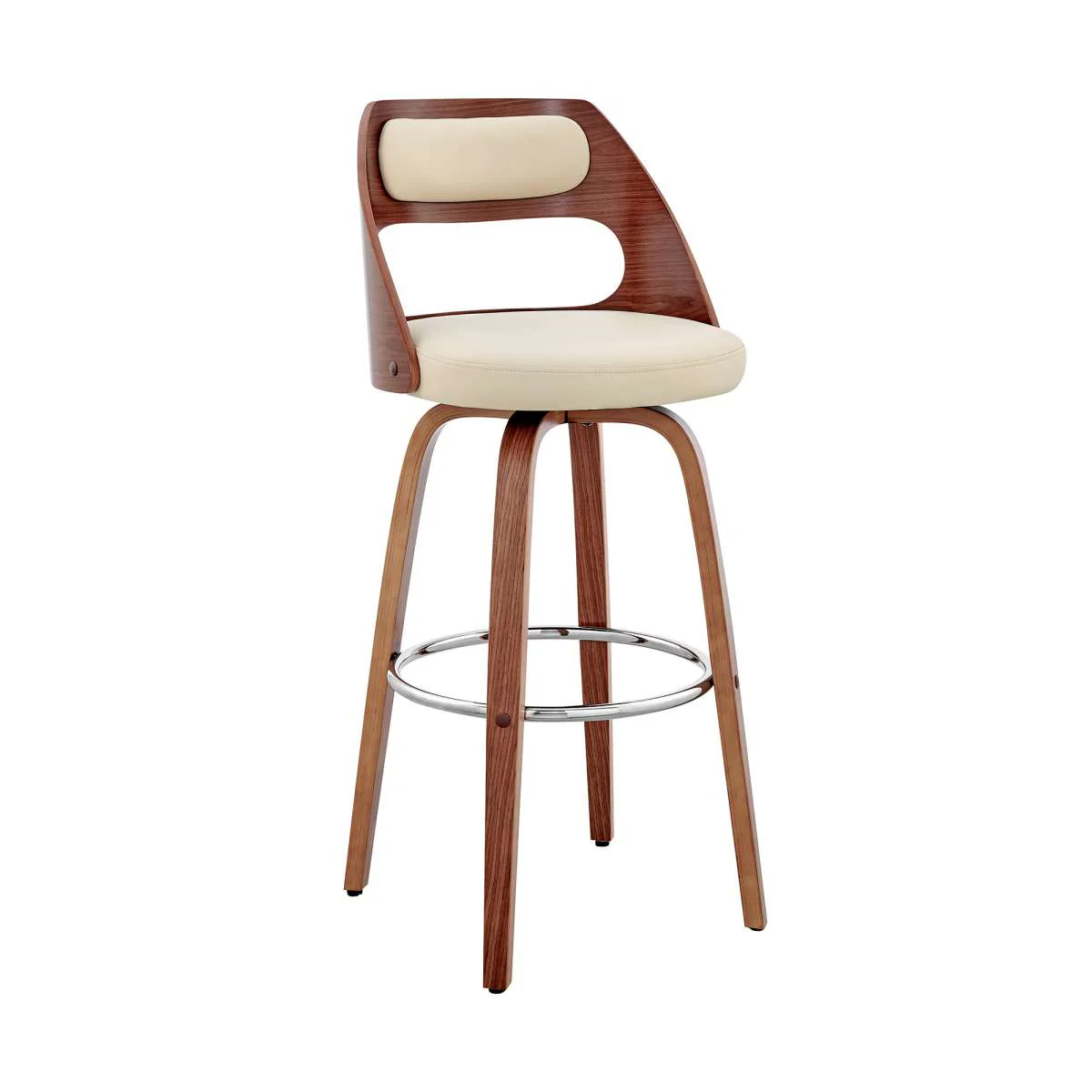 Julius 26" Cream Faux Leather and Walnut Wood Bar Stool By Armen Living
