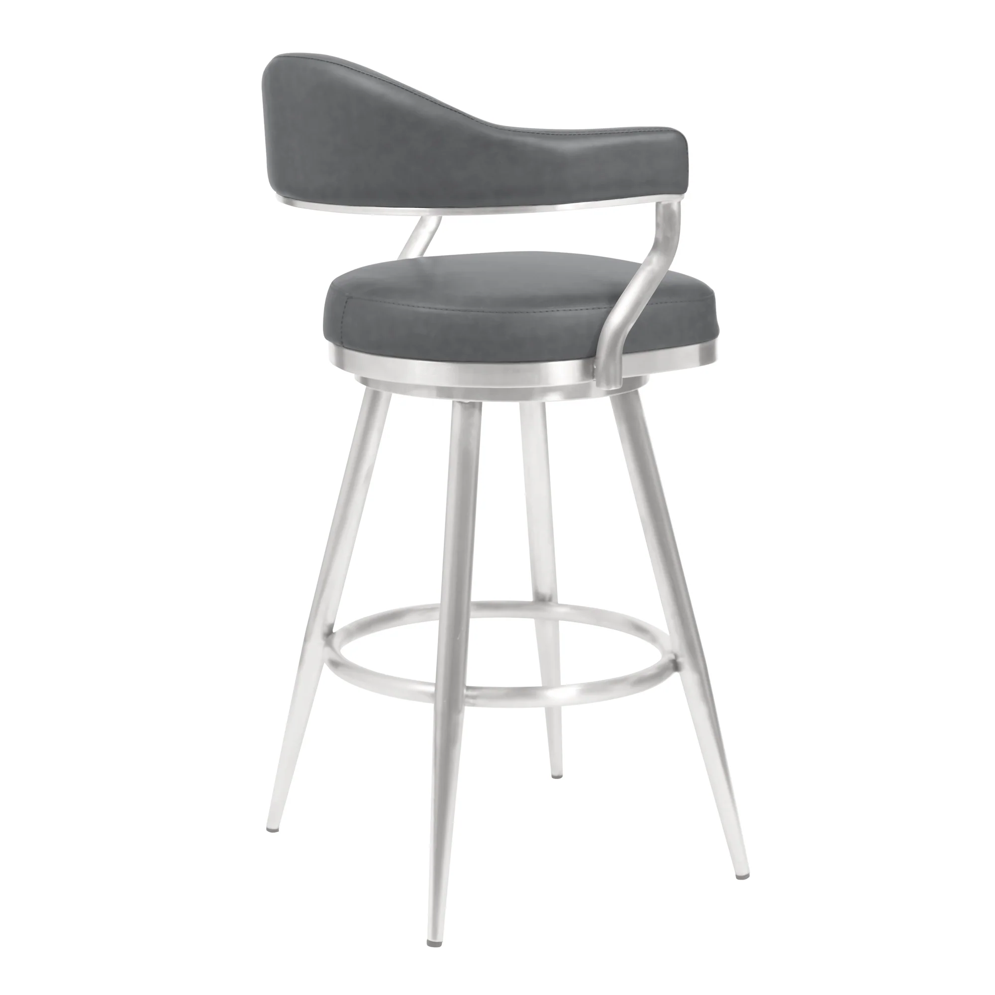 Justin 26" Counter Height Swivel Vintage Gray Faux Leather Bar Stool with Brushed Stainless Steel Legs By Armen Living - Image 3