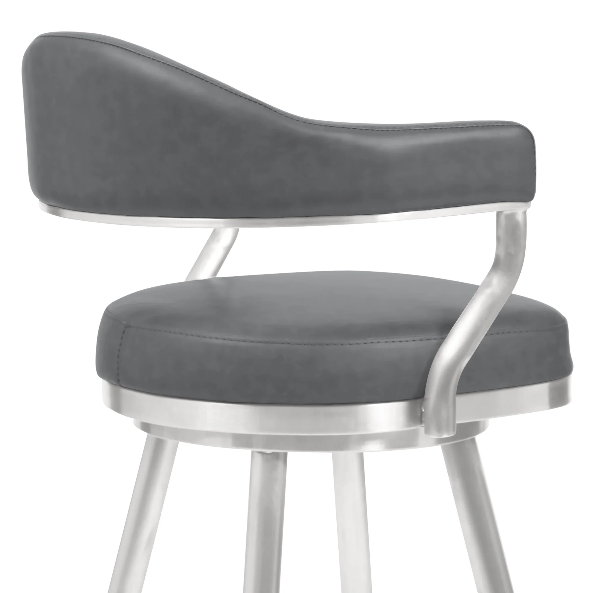 Justin 26" Counter Height Swivel Vintage Gray Faux Leather Bar Stool with Brushed Stainless Steel Legs By Armen Living - Image 5
