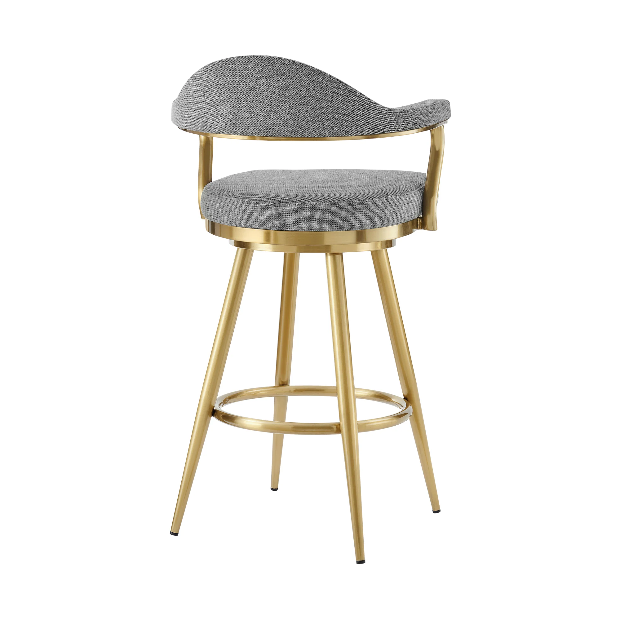Justin 26" Swivel Counter Stool with Gold Brushed Stainless Steel and Anchor Gray Fabric By Armen Living - Image 4