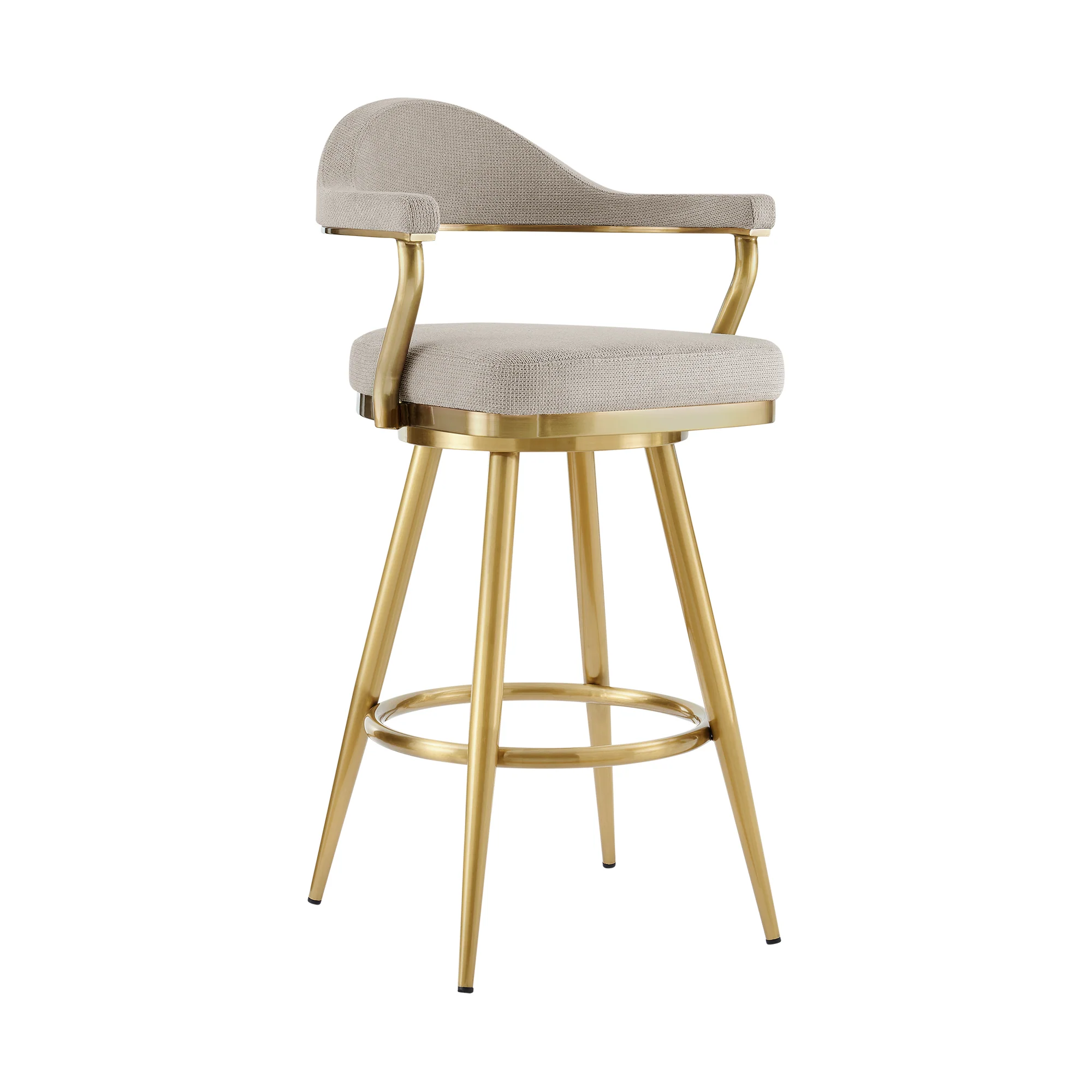 Justin 26" Swivel Counter Stool with Gold Brushed Stainless Steel and Taupe Fabric By Armen Living - Image 2