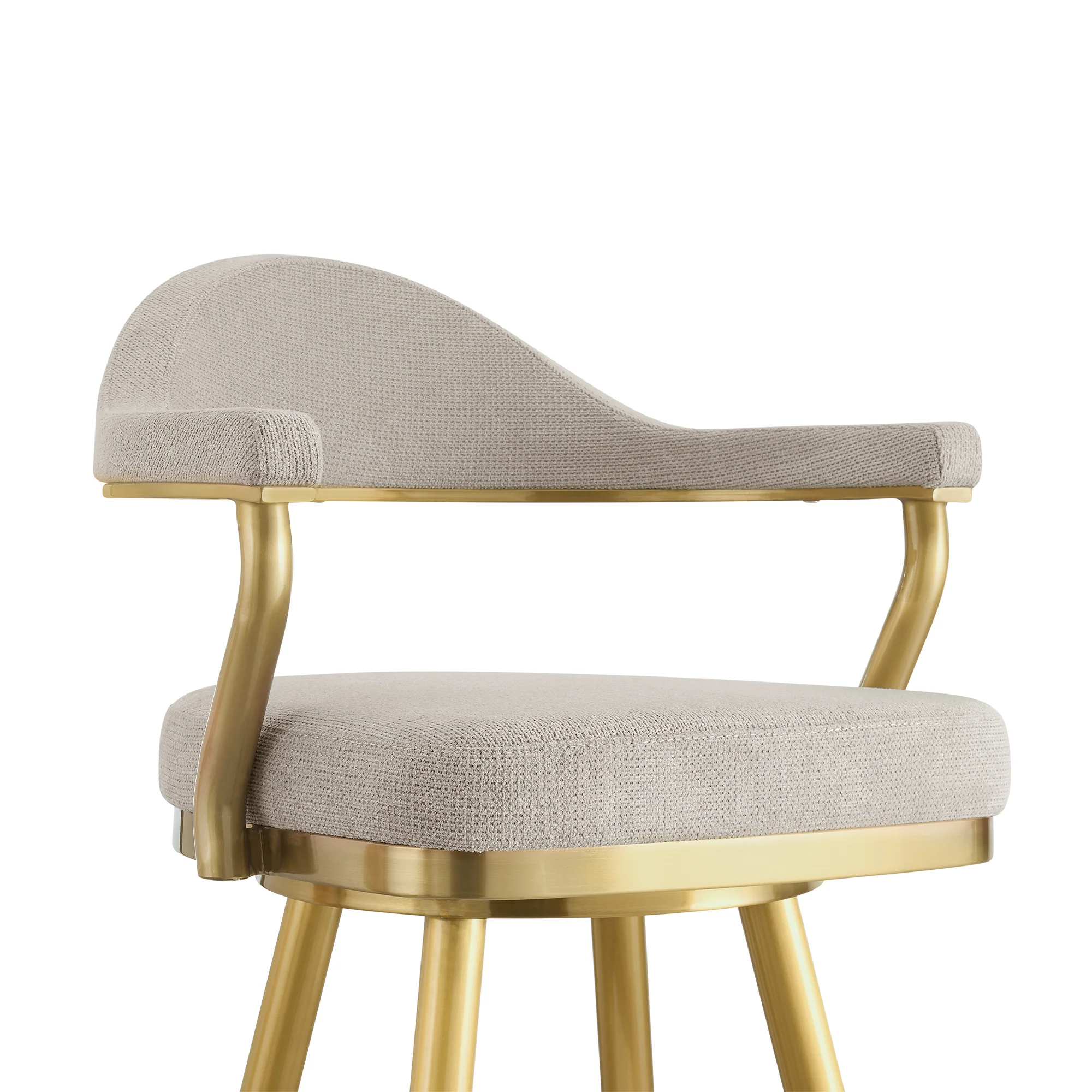 Justin 26" Swivel Counter Stool with Gold Brushed Stainless Steel and Taupe Fabric By Armen Living - Image 5