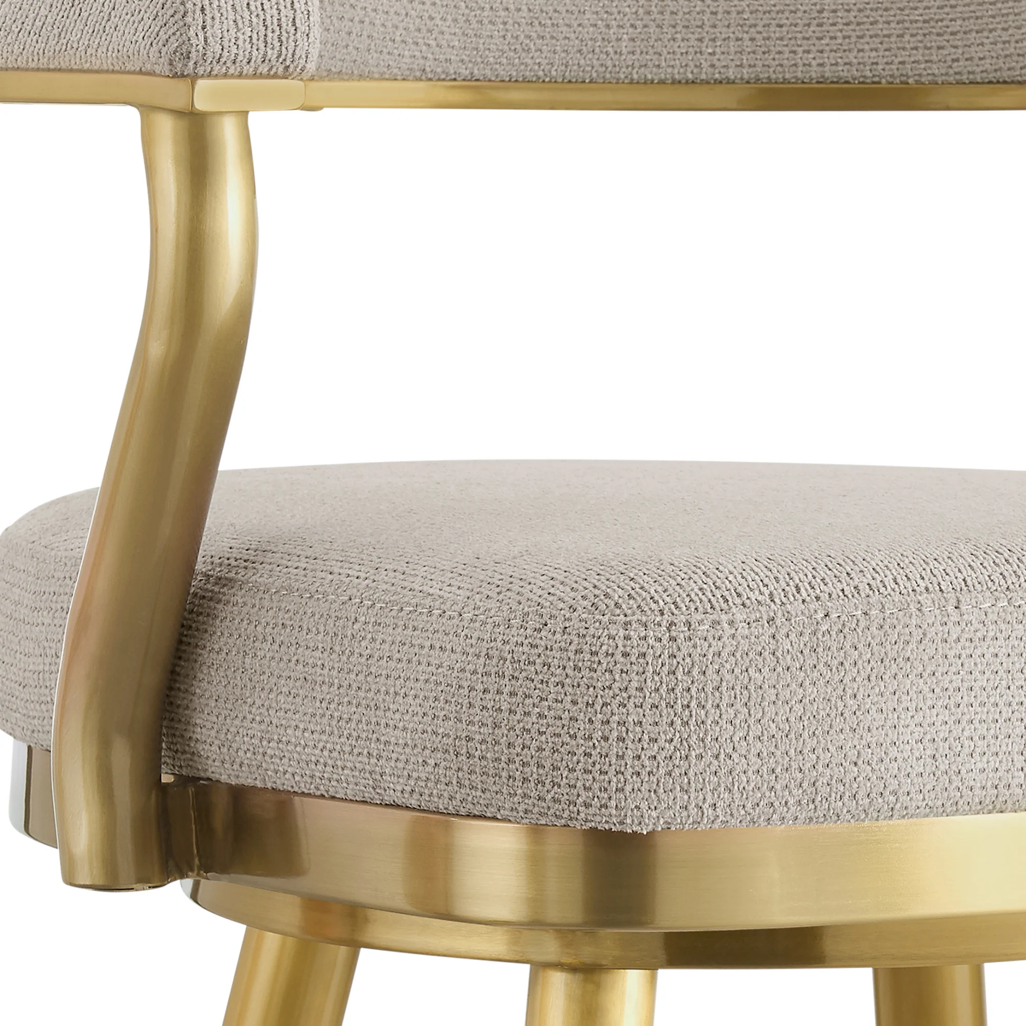 Justin 26" Swivel Counter Stool with Gold Brushed Stainless Steel and Taupe Fabric By Armen Living - Image 7