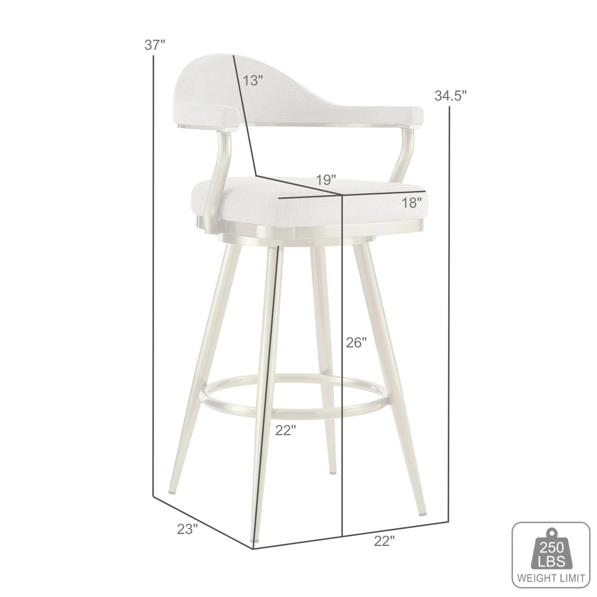 Justin 26" Swivel Counter Stool with Gold Brushed Stainless Steel and Taupe Fabric By Armen Living - Image 9