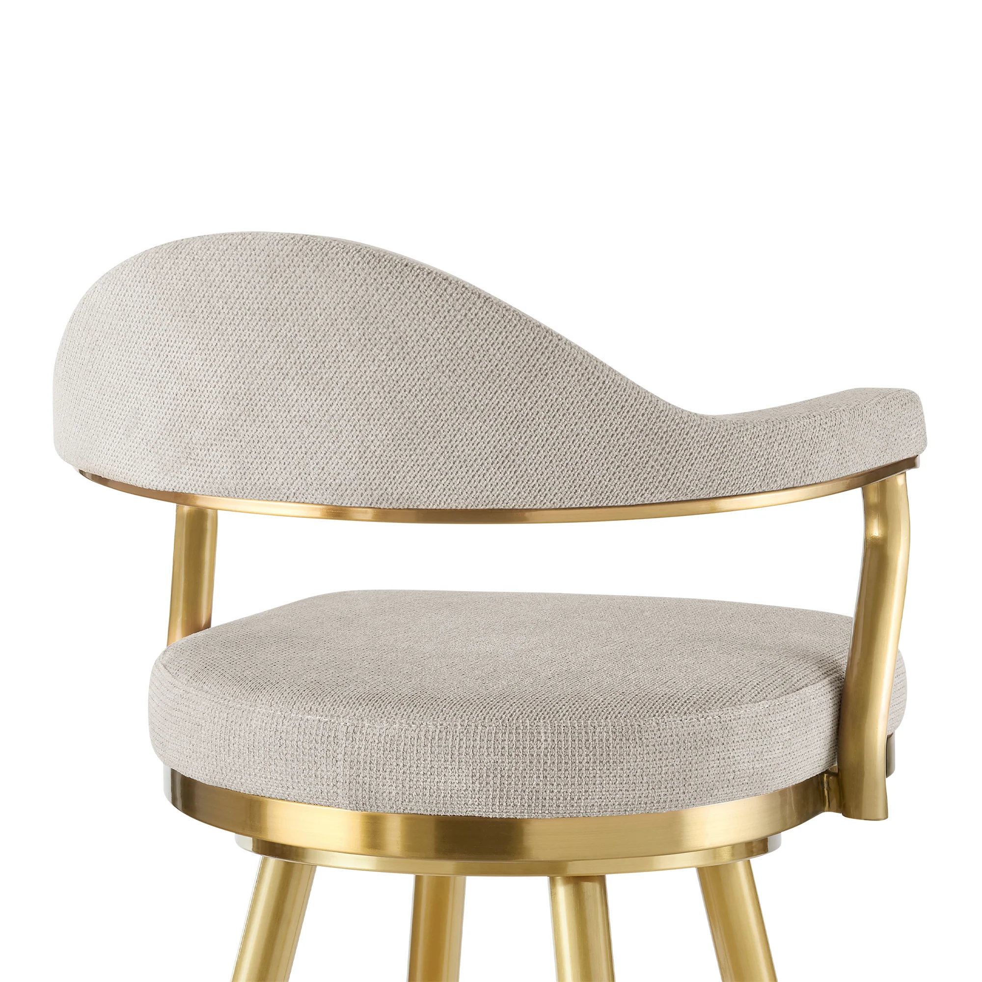 Justin 30" Swivel Bar Stool with Gold Brushed Stainless Steel and Taupe Fabric By Armen Living - Image 6