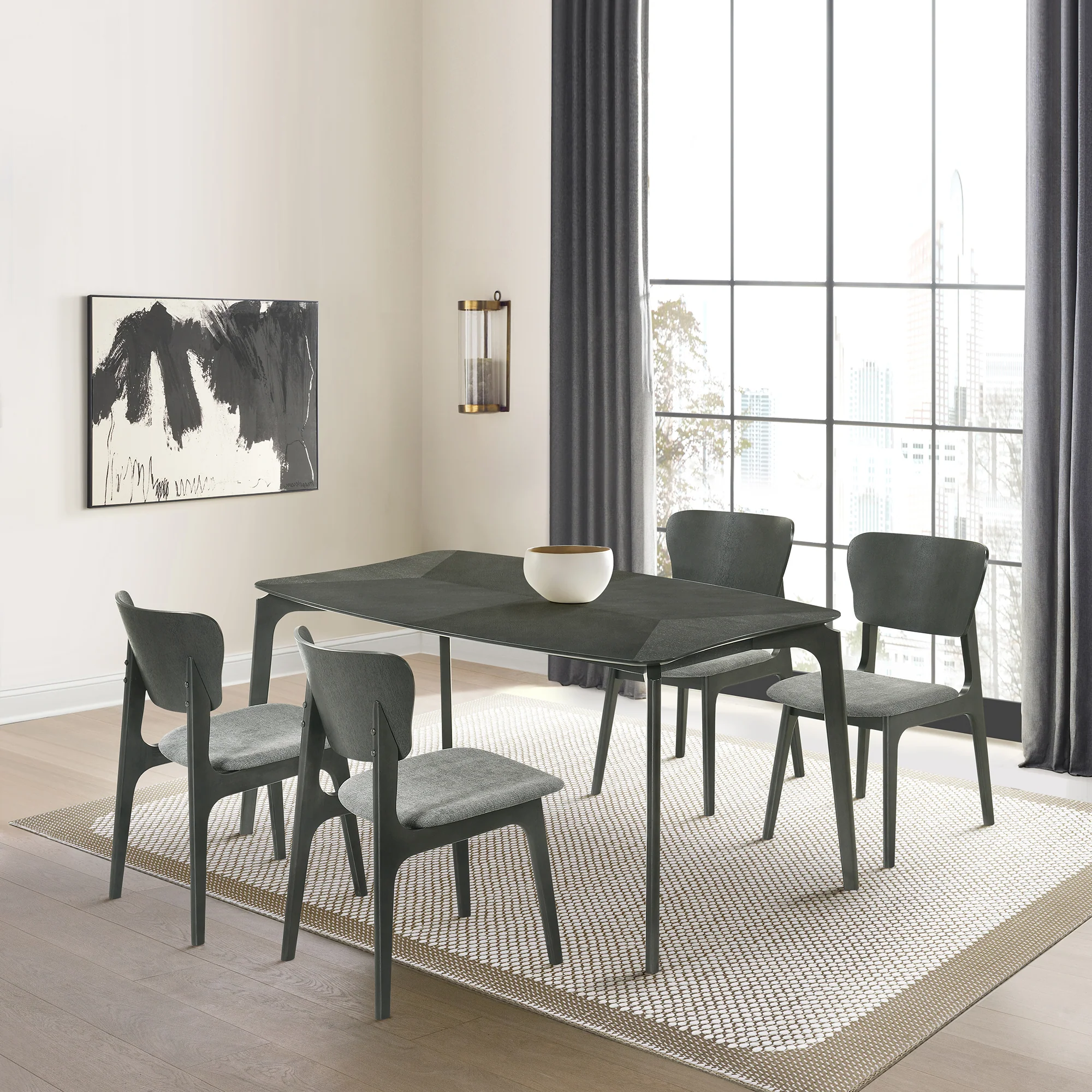 Kalia Wood Dining Chair in Gray Finish with Gray Fabric - Set of 2 By Armen Living - Image 2