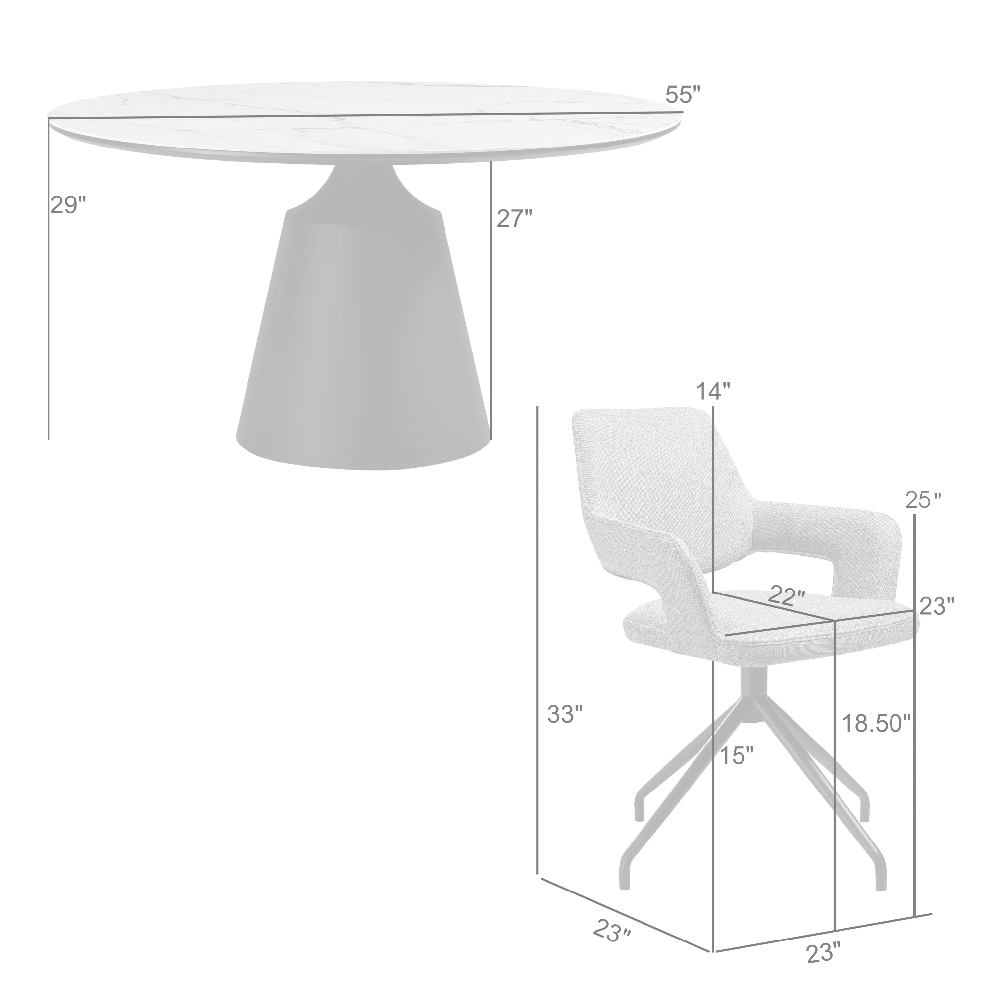 Knox Penny 5 Piece Dining Set with Stone Top and Brown Fabric Chairs By Armen Living - Image 10