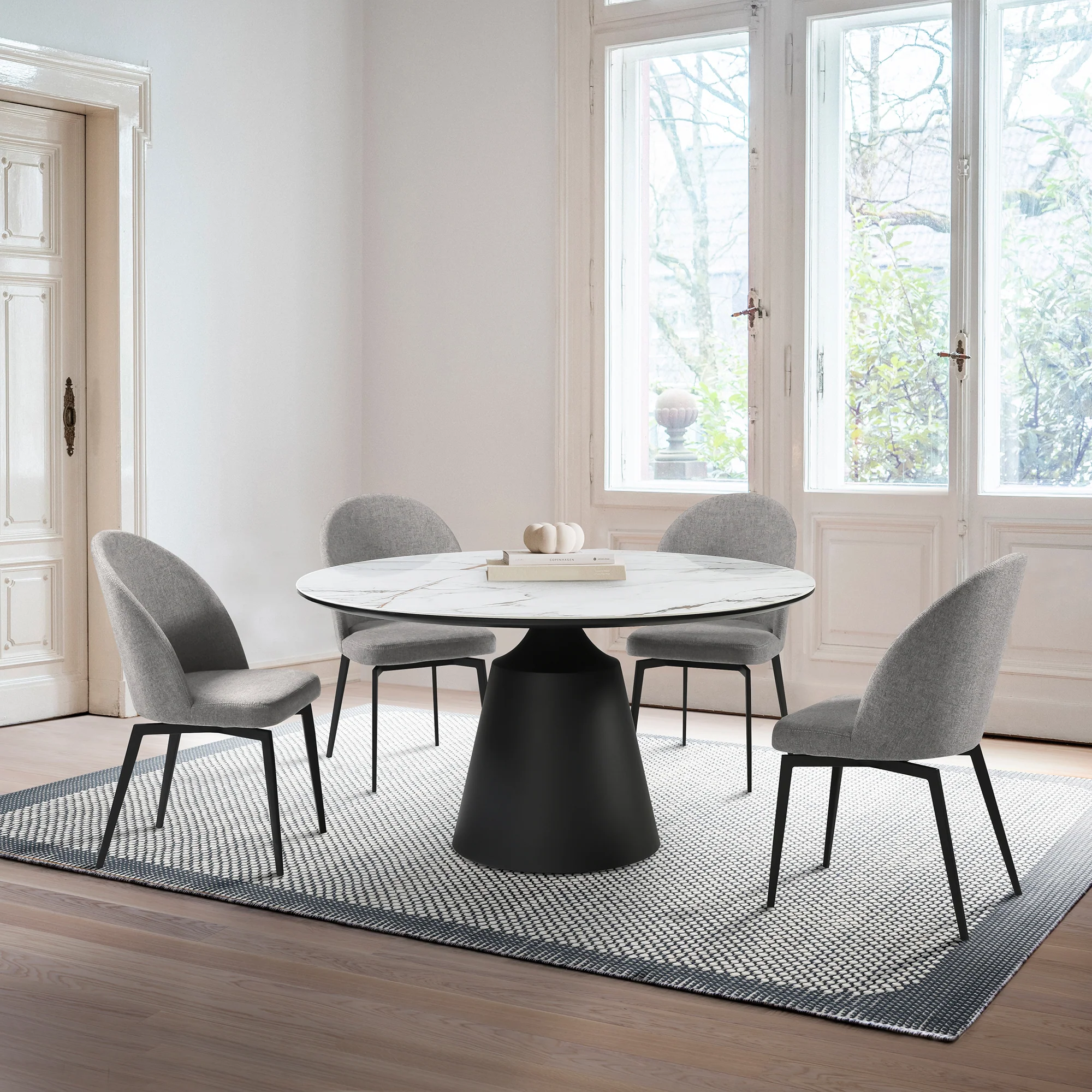Knox Sunny 5 Piece Dining Set with Gray Fabric Chairs By Armen Living