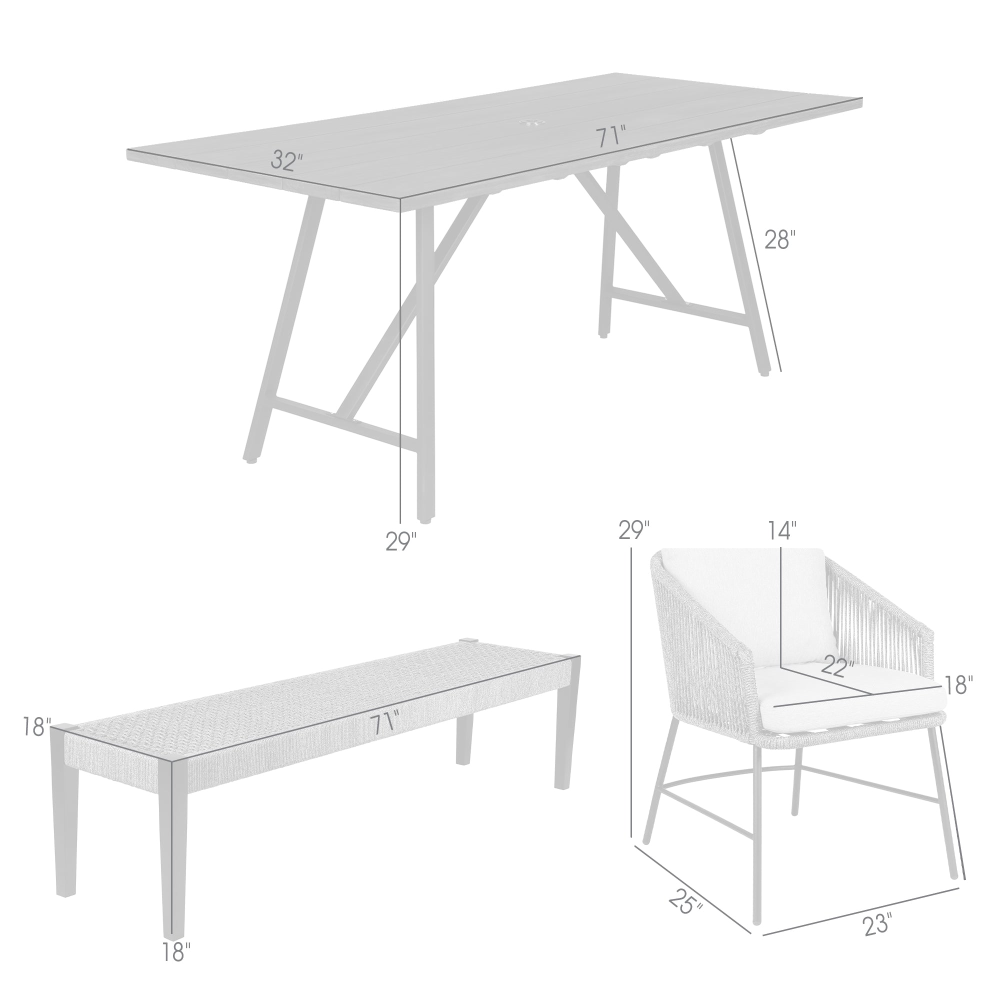 Koala Calica and Camino 6 Piece Outdoor Dining Set with Dark Eucalyptus Wood and Grey Rope and Cushions By Armen Living - Image 9