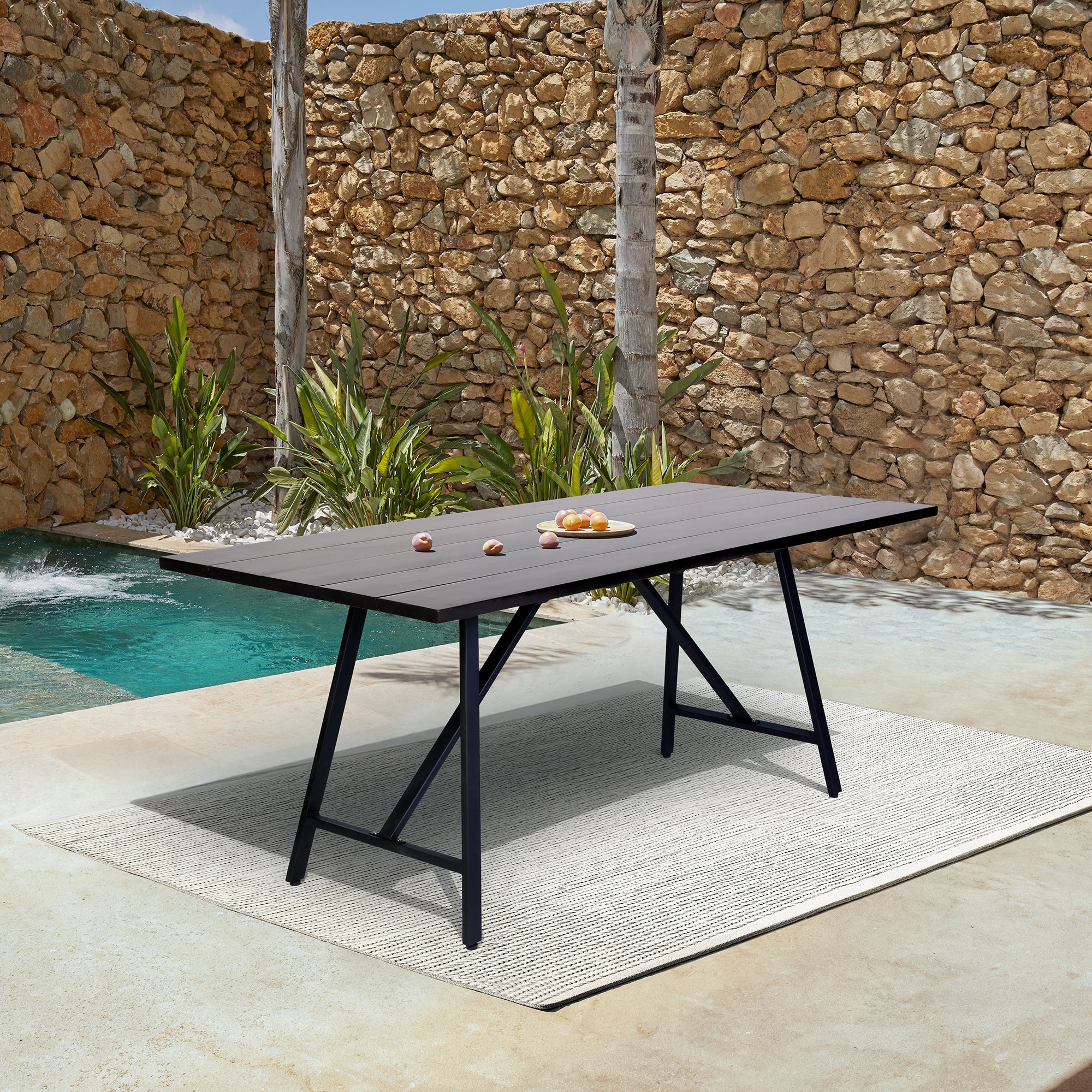 Koala Outdoor Patio Dark Eucalyptus Wood and Metal Rectangle Dining Table By Armen Living
