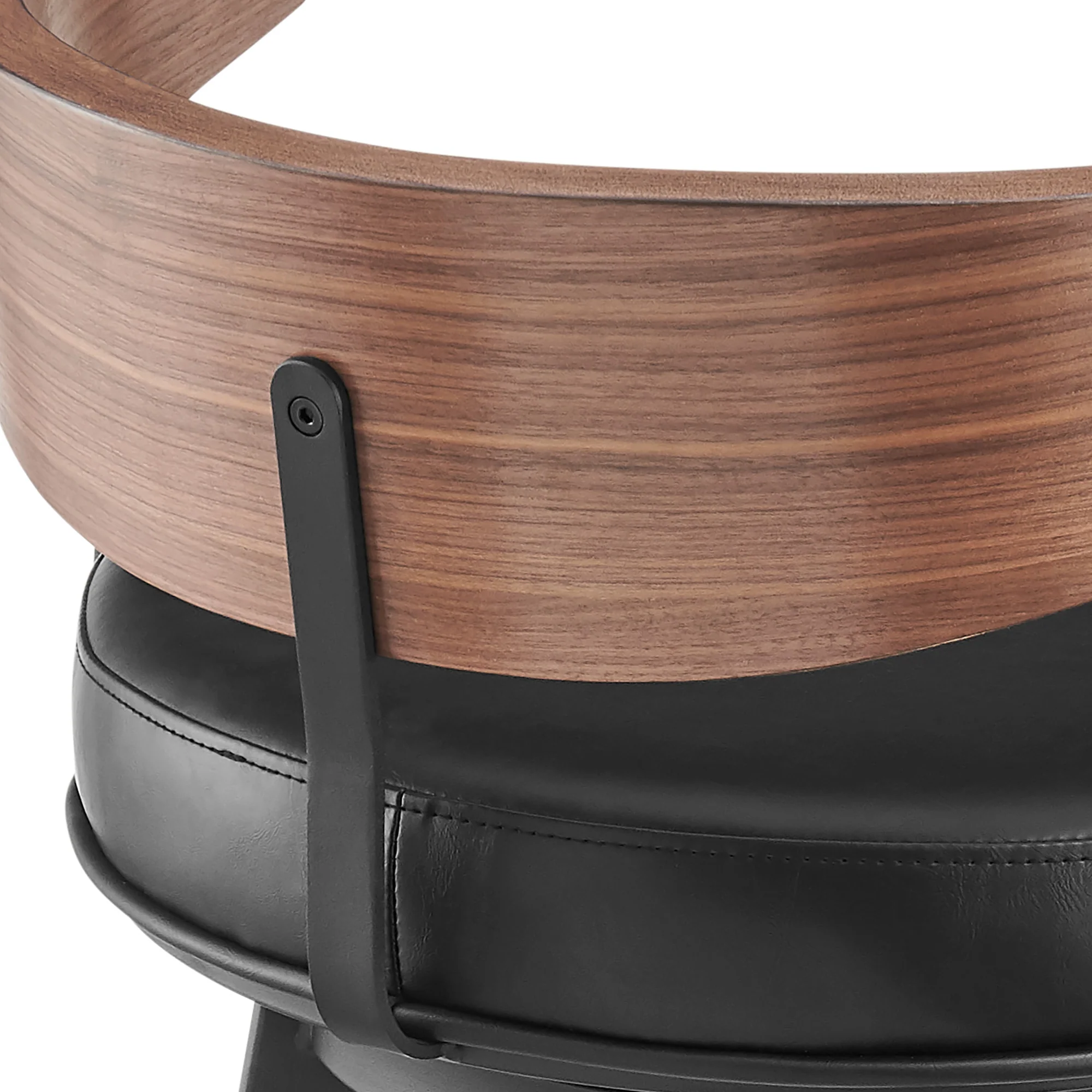 Lacey 26" Swivel Counter Stool in Black Iron with Walnut Finish and Vintage Black Faux Leather By Armen Living - Image 10