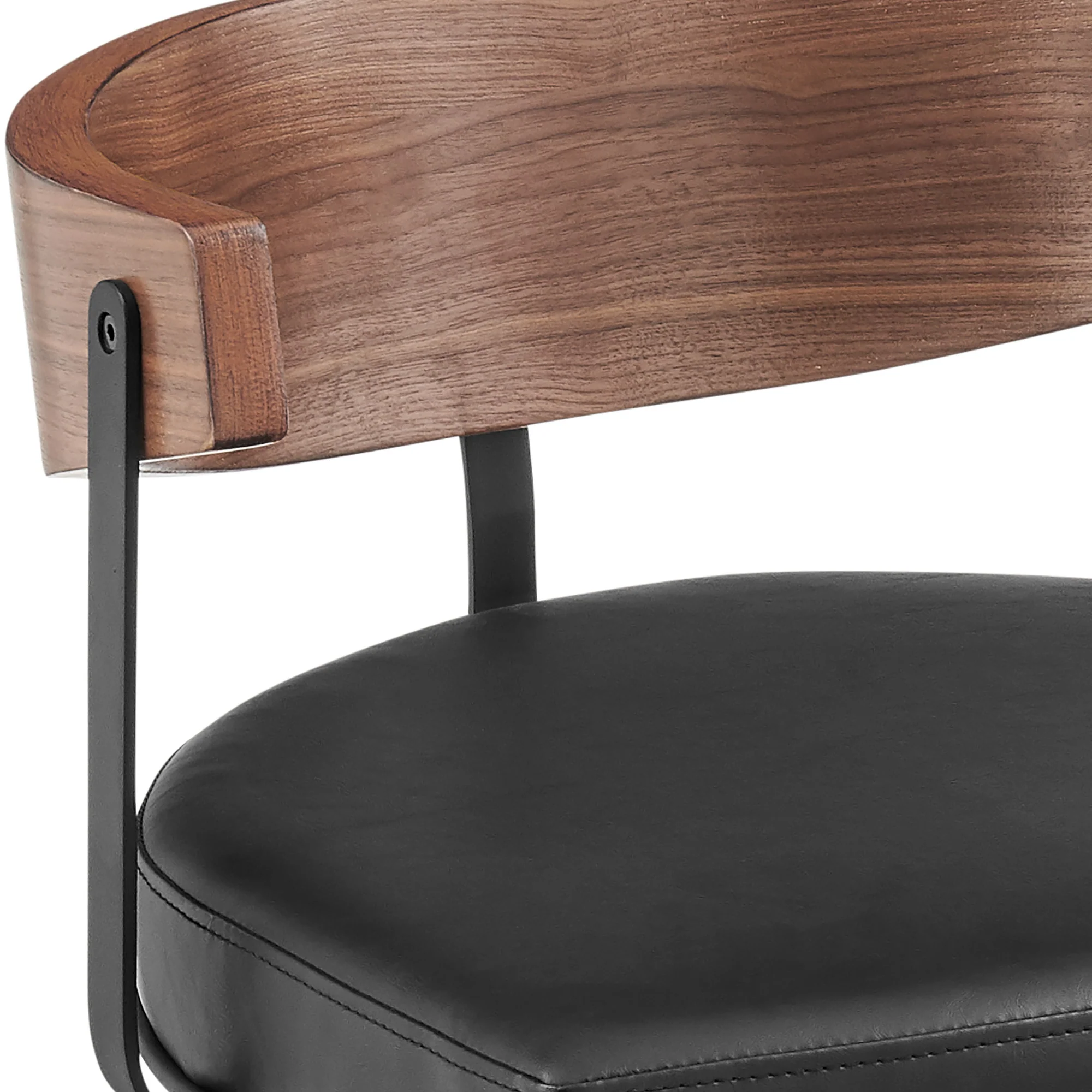 Lacey 30" Swivel Bar Stool in Black Iron with Walnut Finish and Vintage Black Faux Leather By Armen Living - Image 7